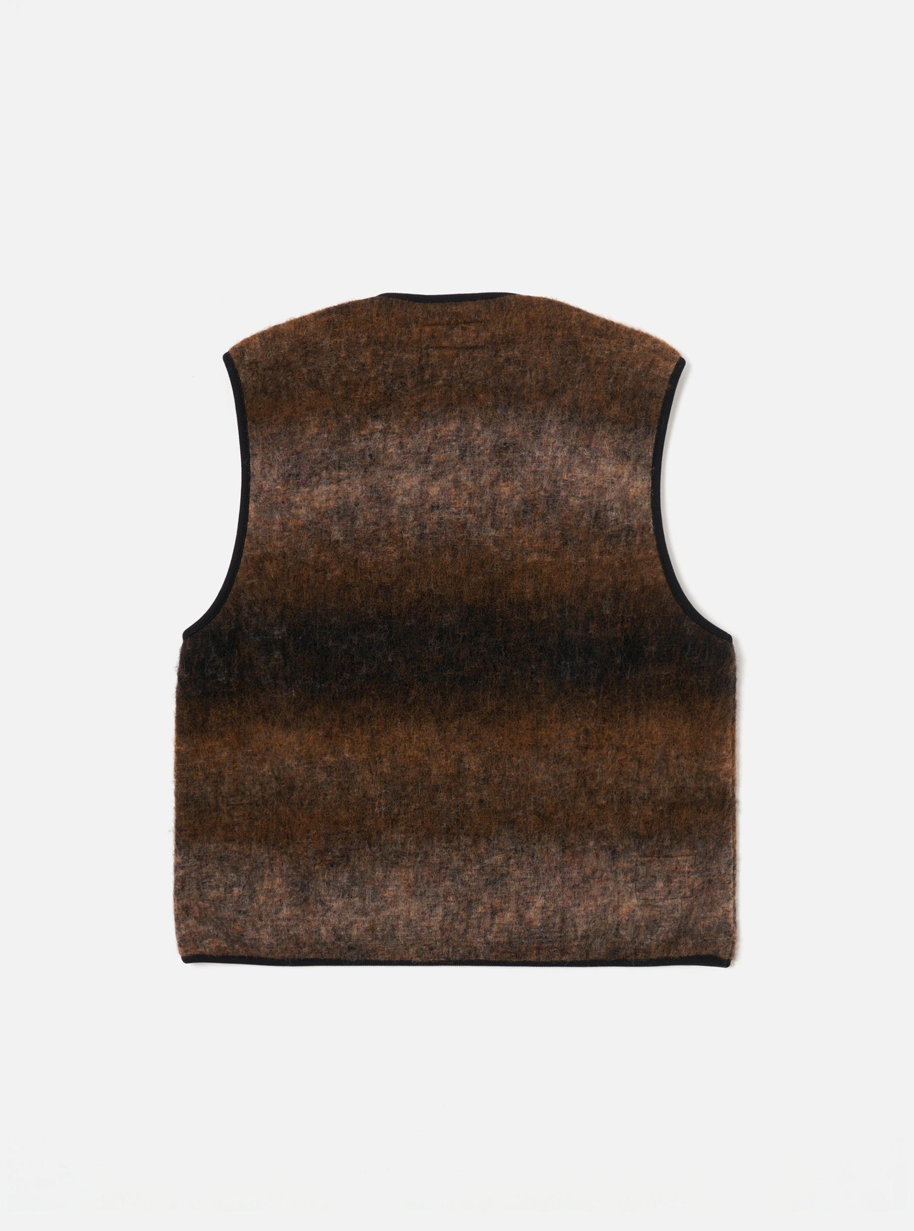 Universal Works Zip Gilet in Brown Ombre Fleece Product Image