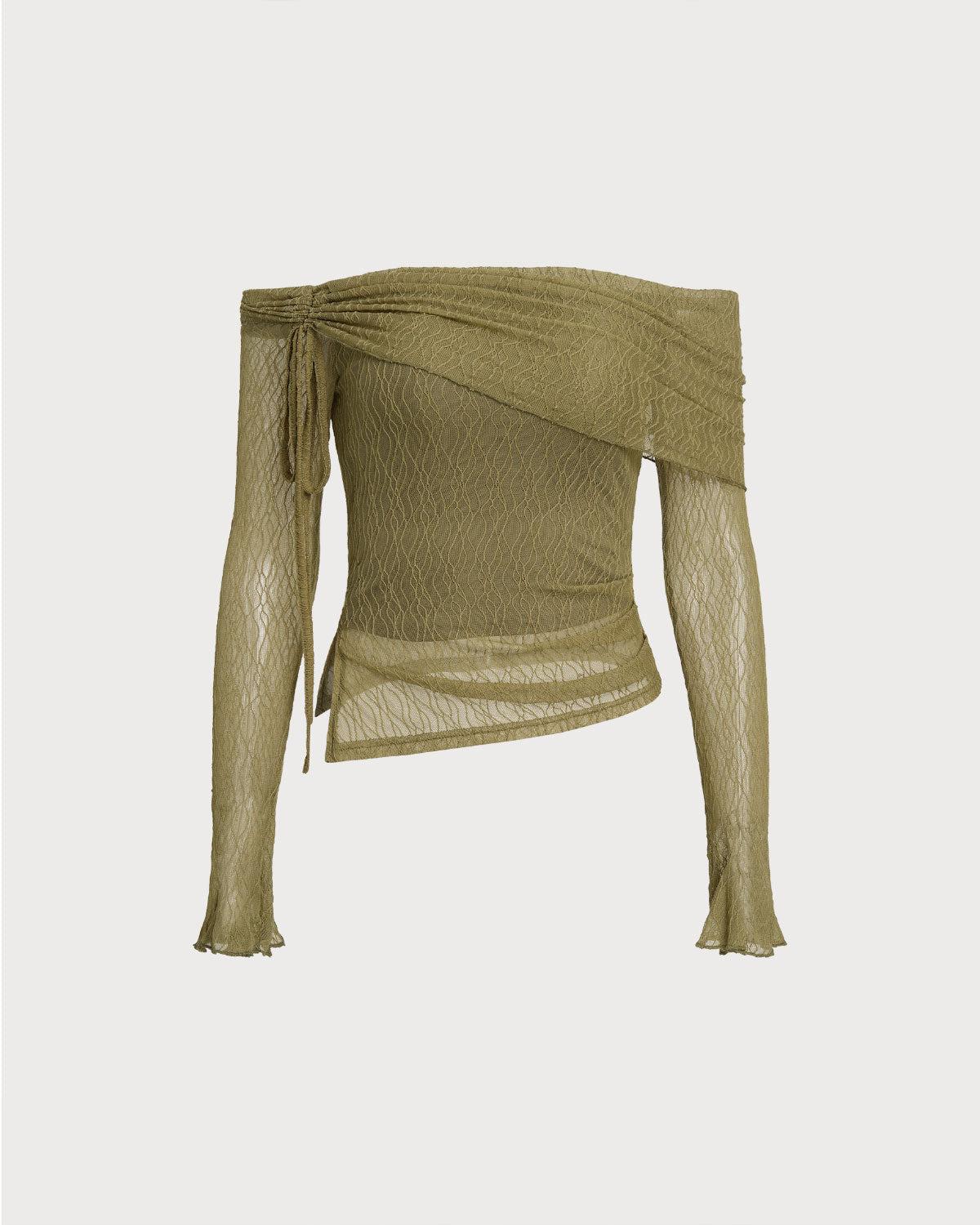 Green Off The Shoulder Bell Sleeve Tee Product Image