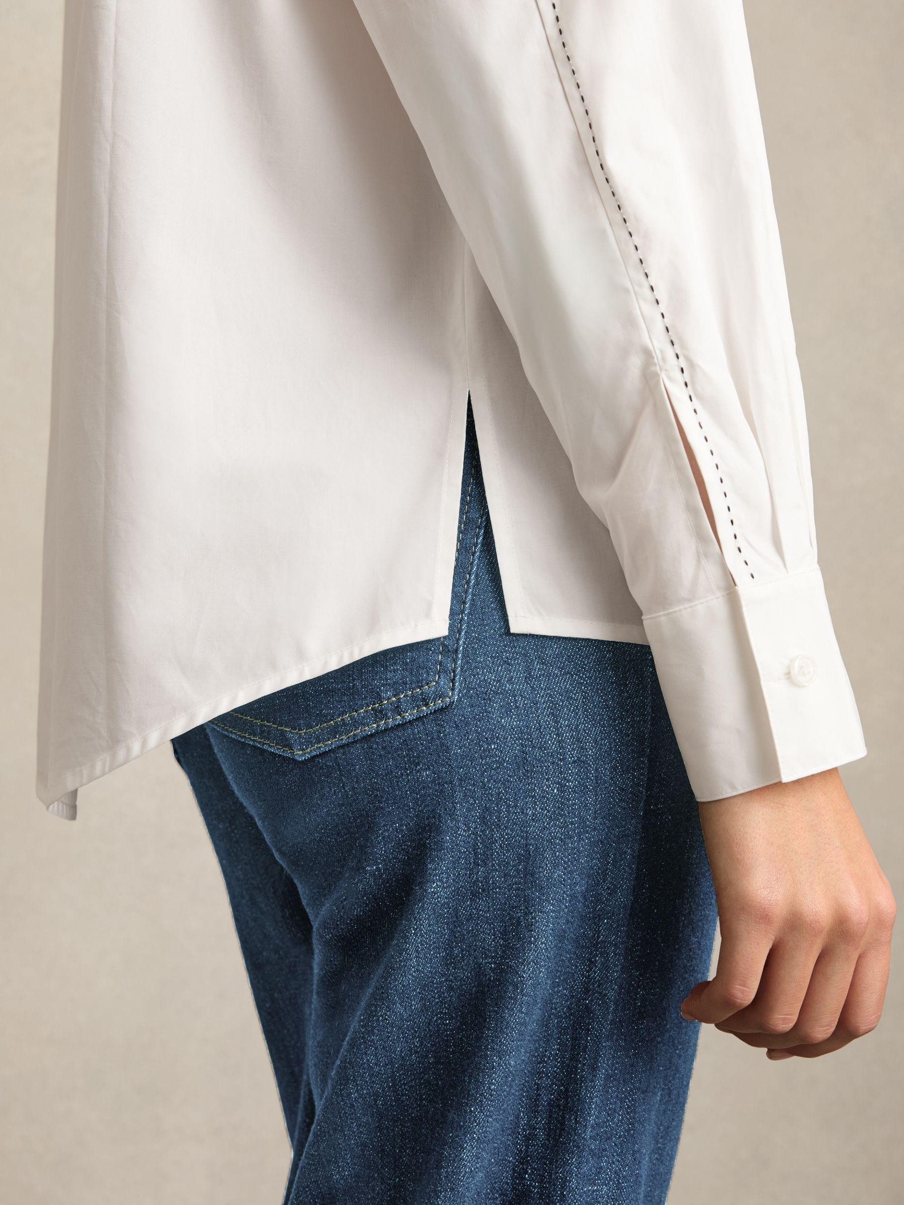 Cotton Topstitched Button-Through Shirt in White Product Image