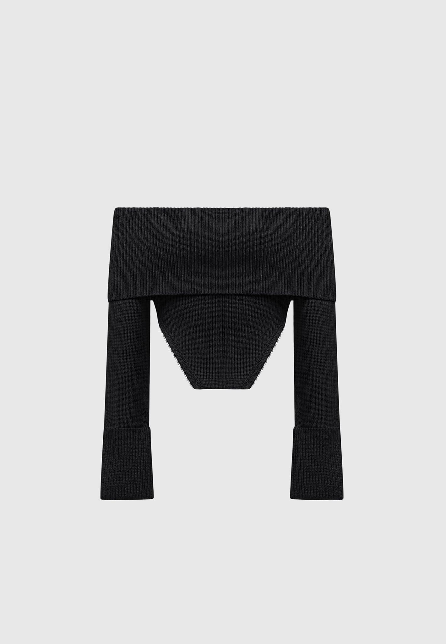 Zip Detail Knit Bandeau Top - Black Female Product Image