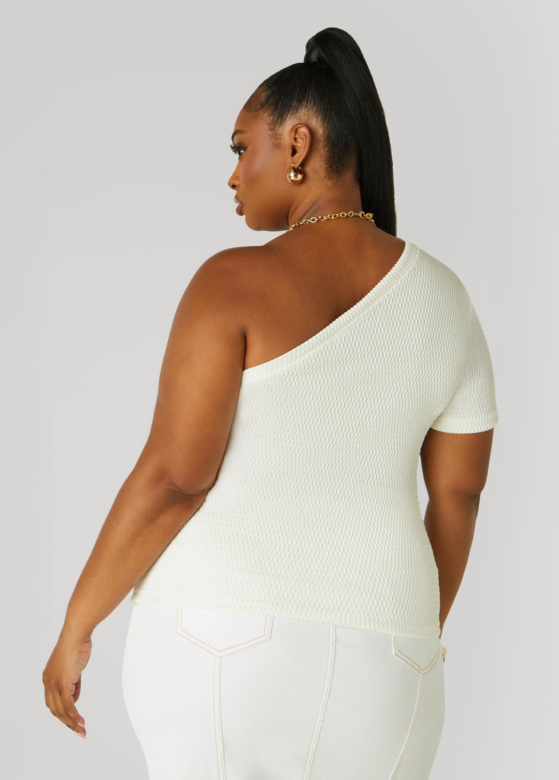 Plus Size Textured One Shoulder Top Ashley Stewart Product Image