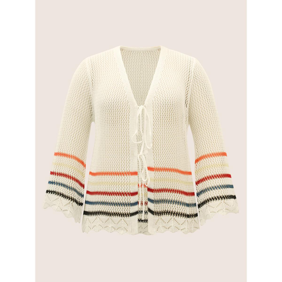 Plus Size Colored Striped Cut Out Tie Knot Coat Women Originalwhite Casual Tie knot Loose Ladies Everyday Winter Coats BloomChic 28/5X Product Image