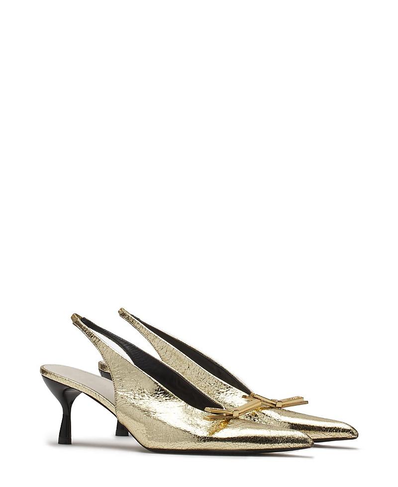 Womens Bow Slingback Pumps in Crackled Metallic Leather Product Image