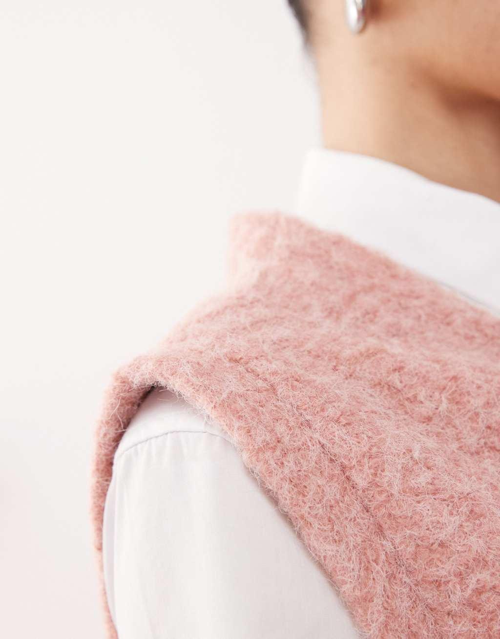 Reclaimed Vintage textured boxy sweater vest in pink Product Image