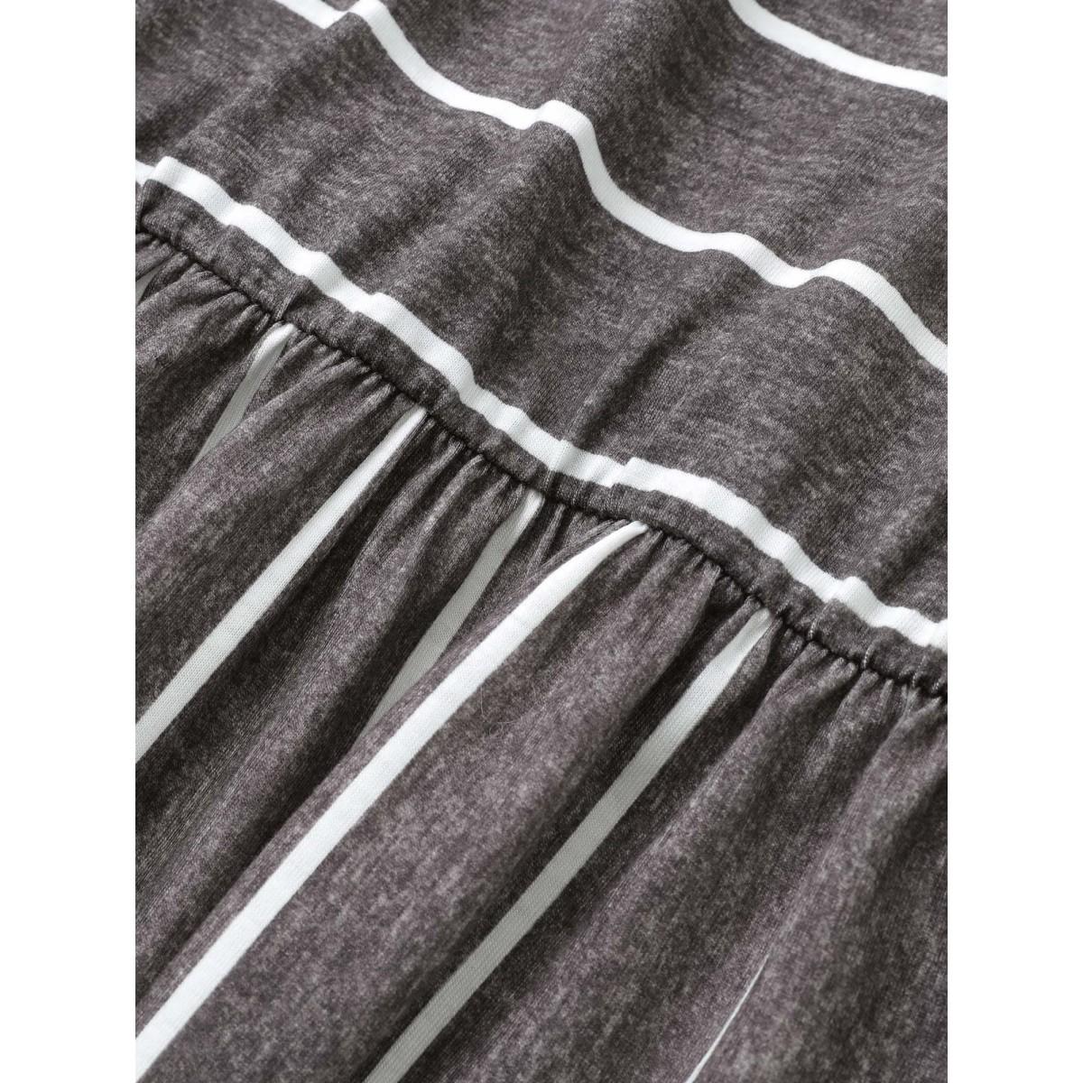 Plus Size Striped Patched Pocket Elastic Waist Dress DimGray Women Casual Non Round Neck Short sleeve Curvy Midi Dress BloomChic 14-16/1X Product Image