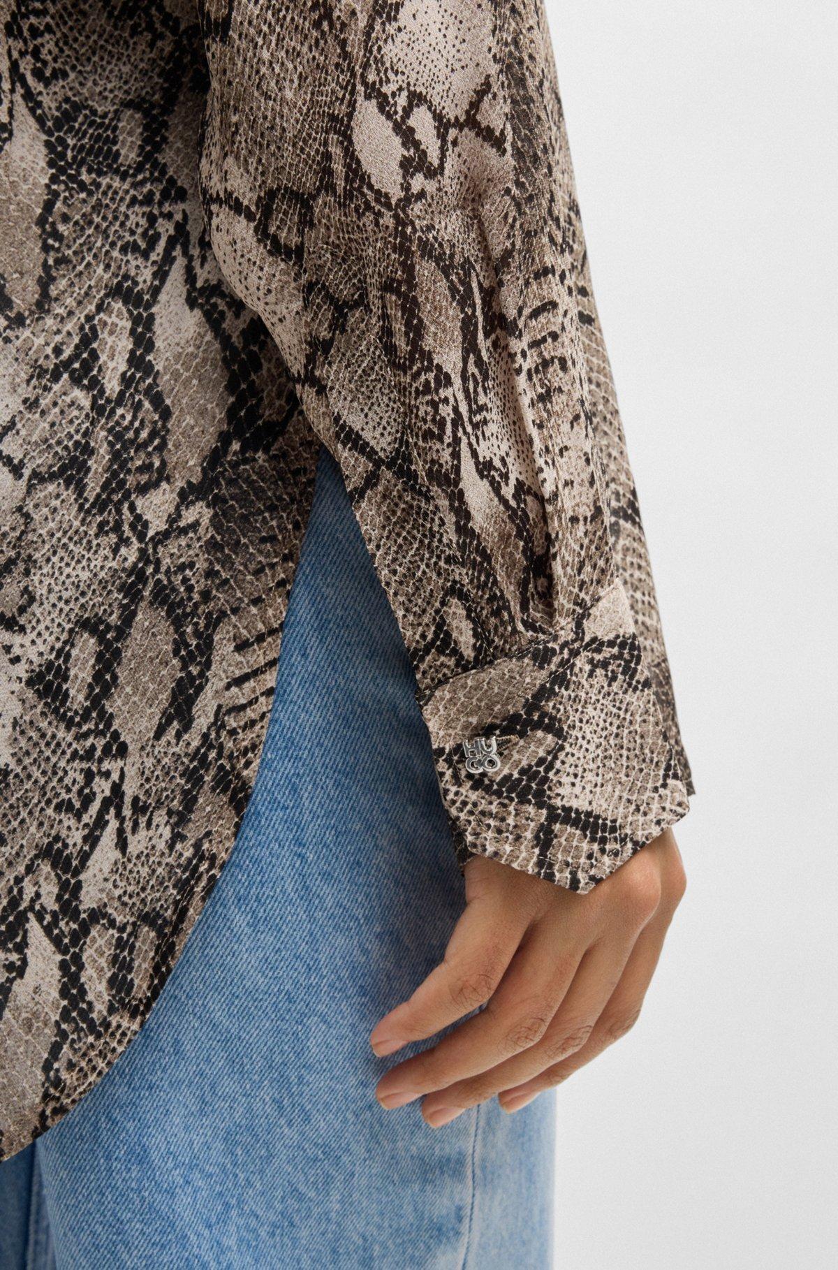 HUGO - Oversize-fit blouse in python-print crepe de Chine - Patterned Product Image
