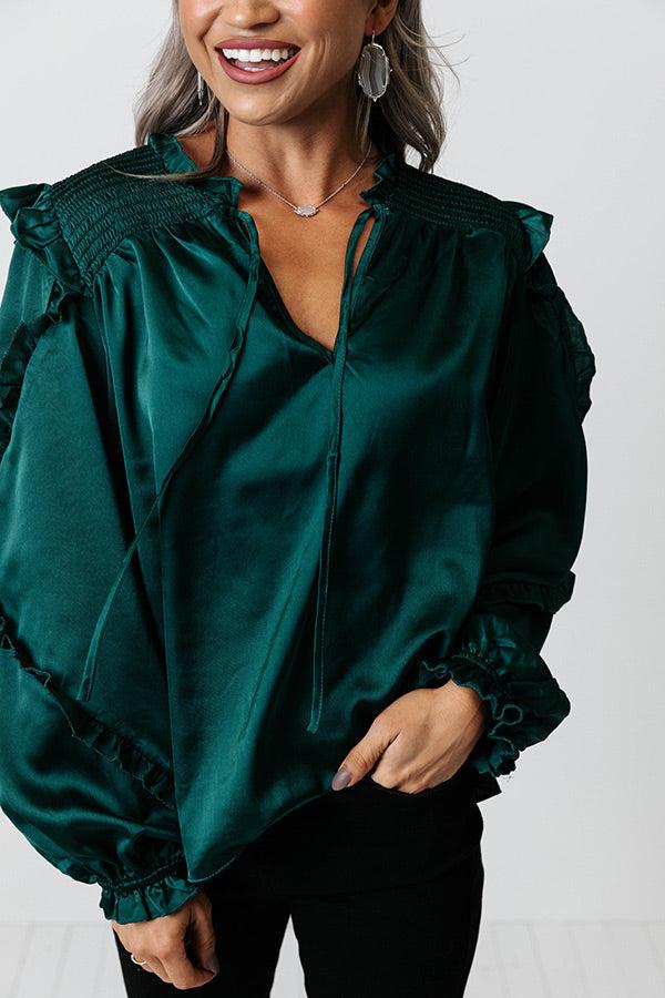 Prosecco And Poise Satin Top In Hunter Green Product Image