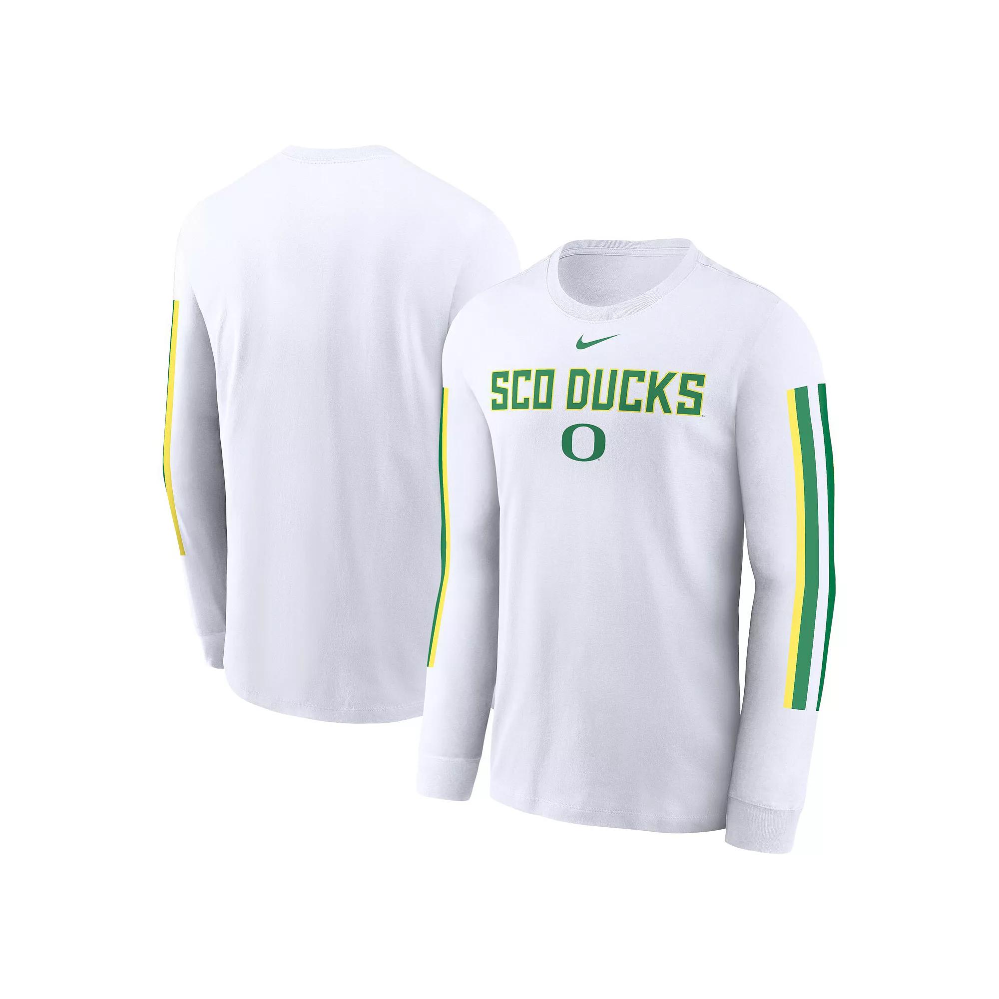 Men's Nike White Oregon Ducks Local Spirit Slogan Long Sleeve T-Shirt, Size: Large Product Image