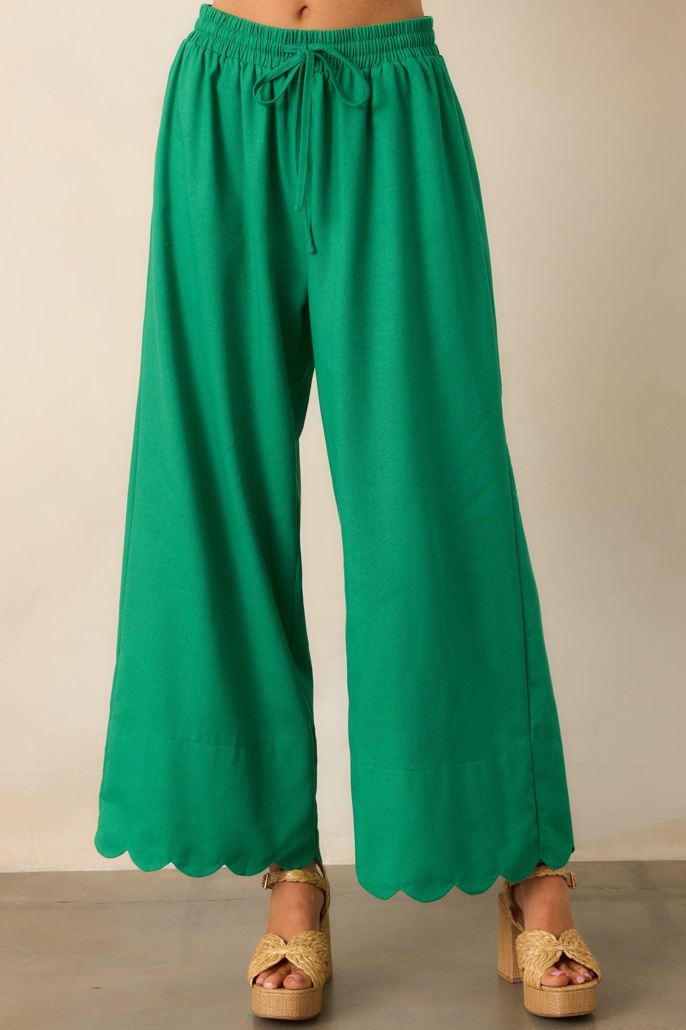 Weekend Getaway Green Scalloped Hem Pants Product Image