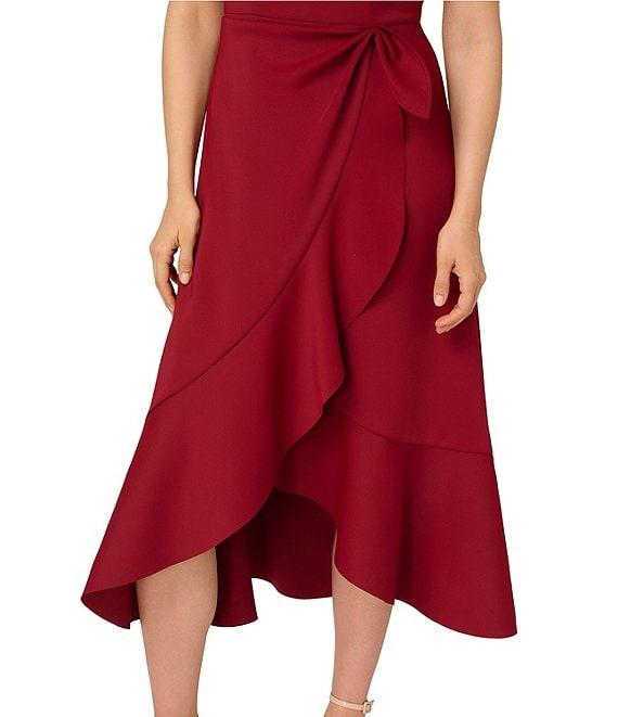 Adrianna Papell Scuba Flounce Skirt Sleeveless Faux Wrap Midi Dress Product Image