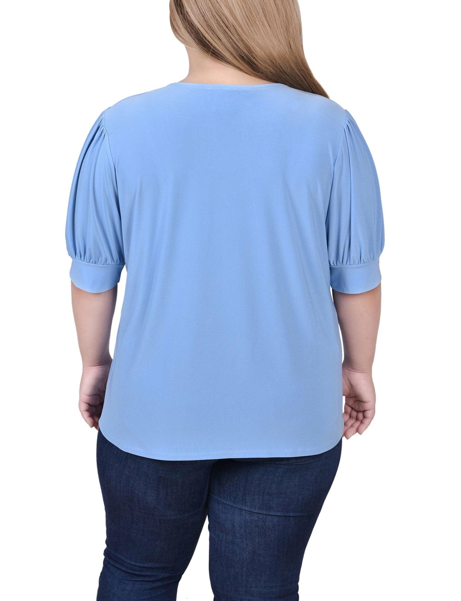 Silver Lake Blue Short Sleeve Balloon Sleeve Top With Hardware - Plus Product Image