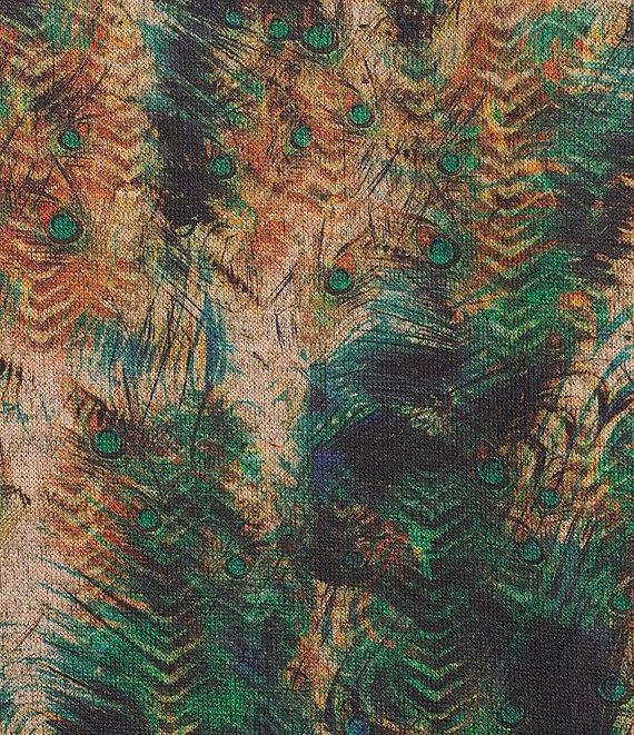 Leo & Nicole Plus Size Hacci Knit Peacock Express Print Crew Neck 3/4 Dolman Sleeve Top Product Image