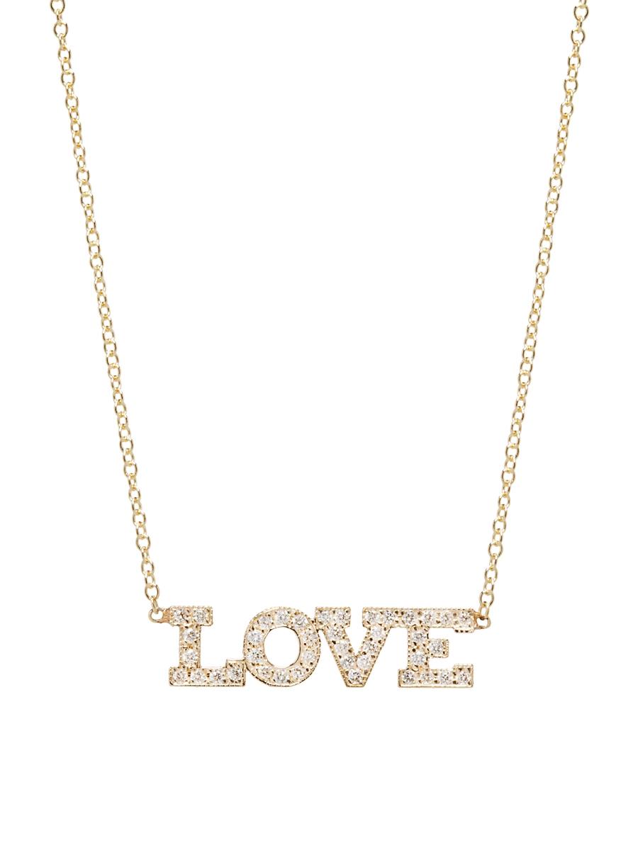Womens 14K Yellow Gold & Diamond Love Pendant Necklace Product Image