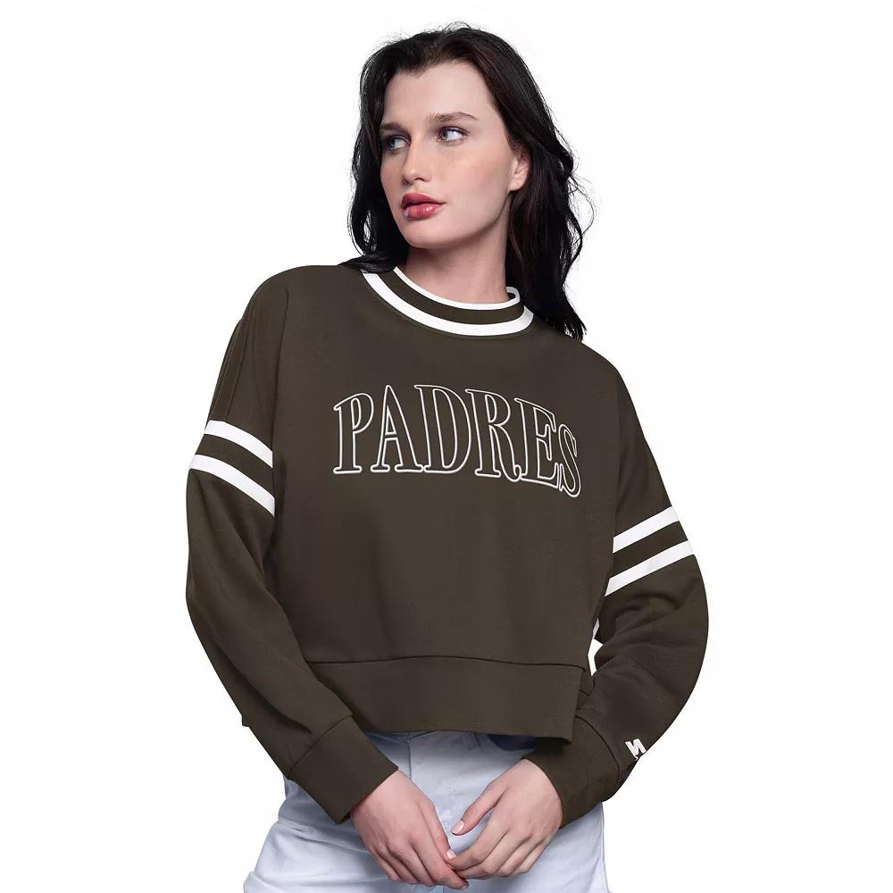 Women's Starter Brown San Diego Padres Power Play Cropped Pullover Sweatshirt, Size: XL Product Image