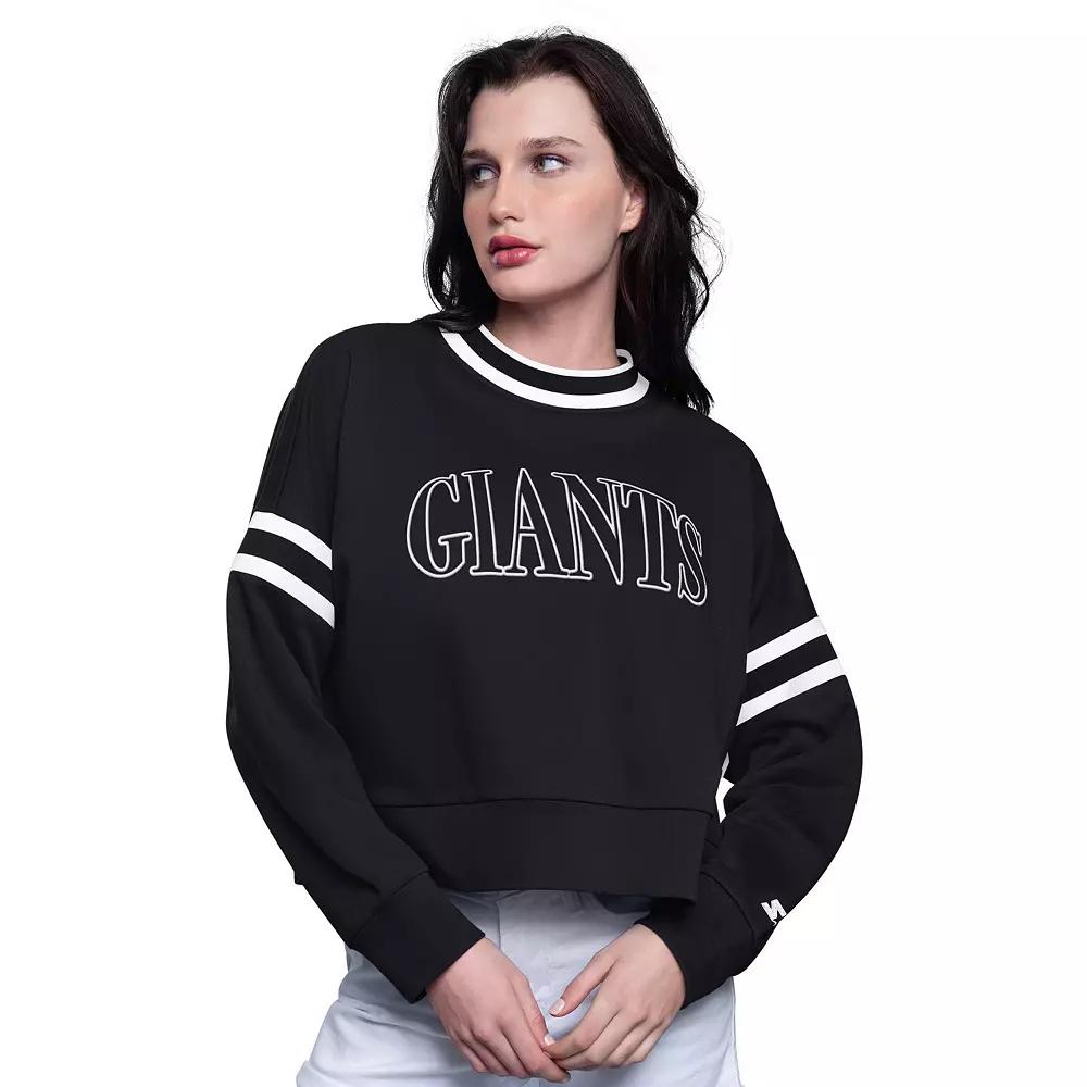 Women's Starter Navy Cleveland Guardians Power Play Cropped Pullover Sweatshirt,  Product Image