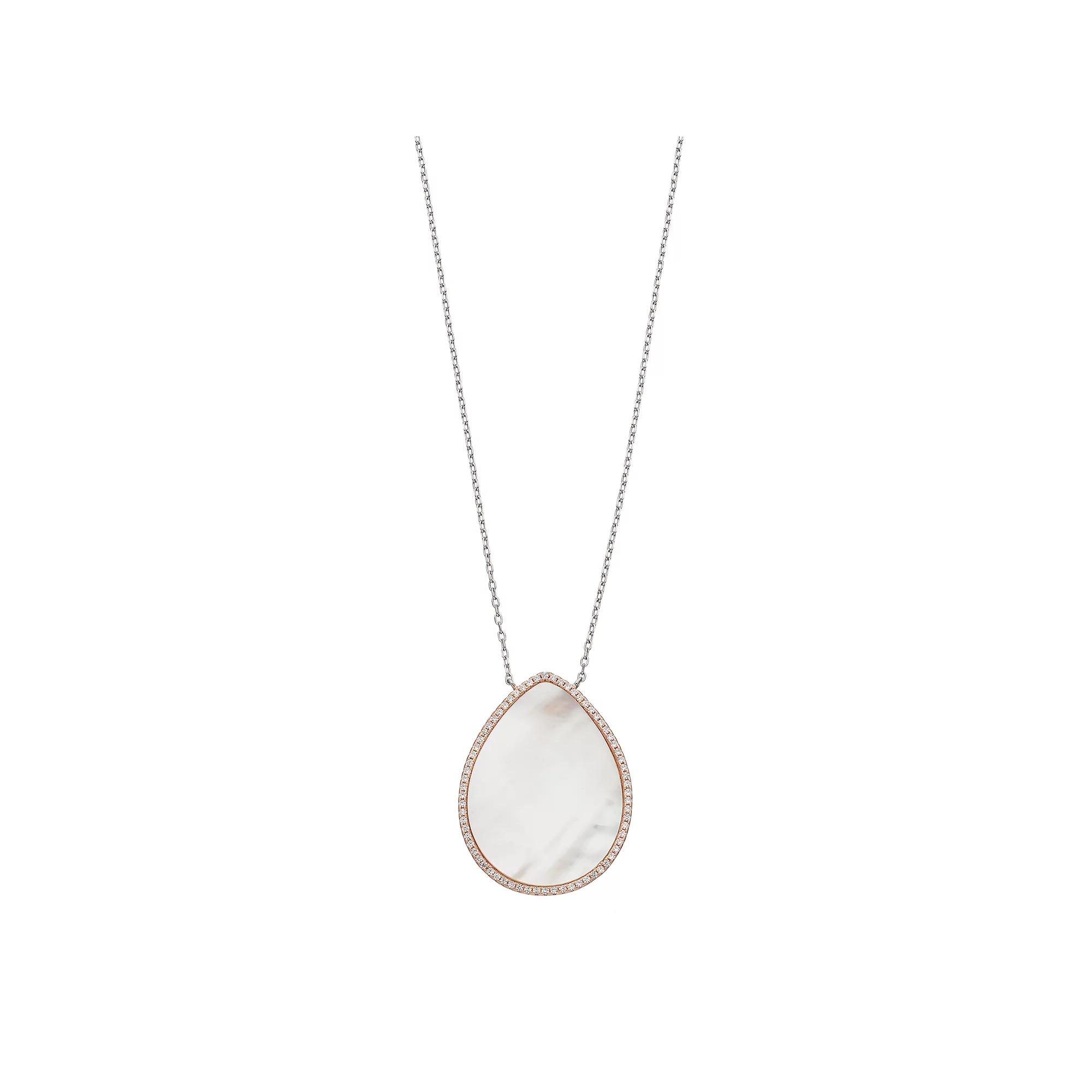 Sterling Silver Mother-of-Pearl & Cubic Zirconia Teardrop Pendant Necklace, Women's, Pink Tone Product Image