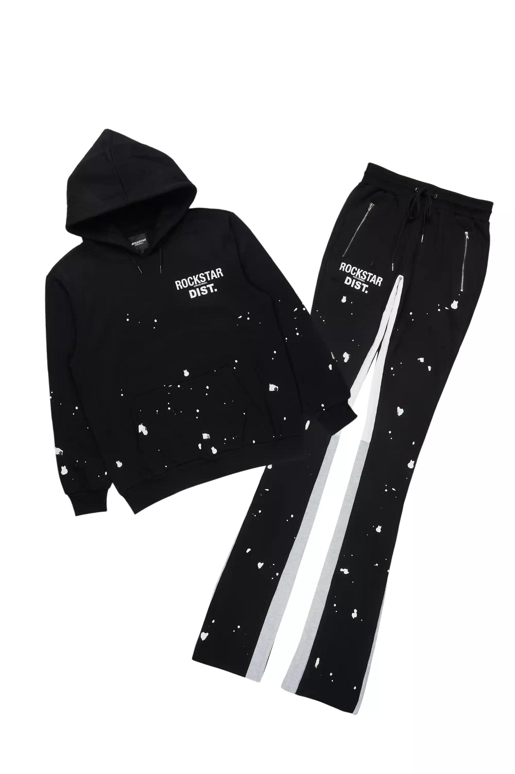 Raffer Black/White Hoodie/Super Stacked Flare Pant Set Male Product Image