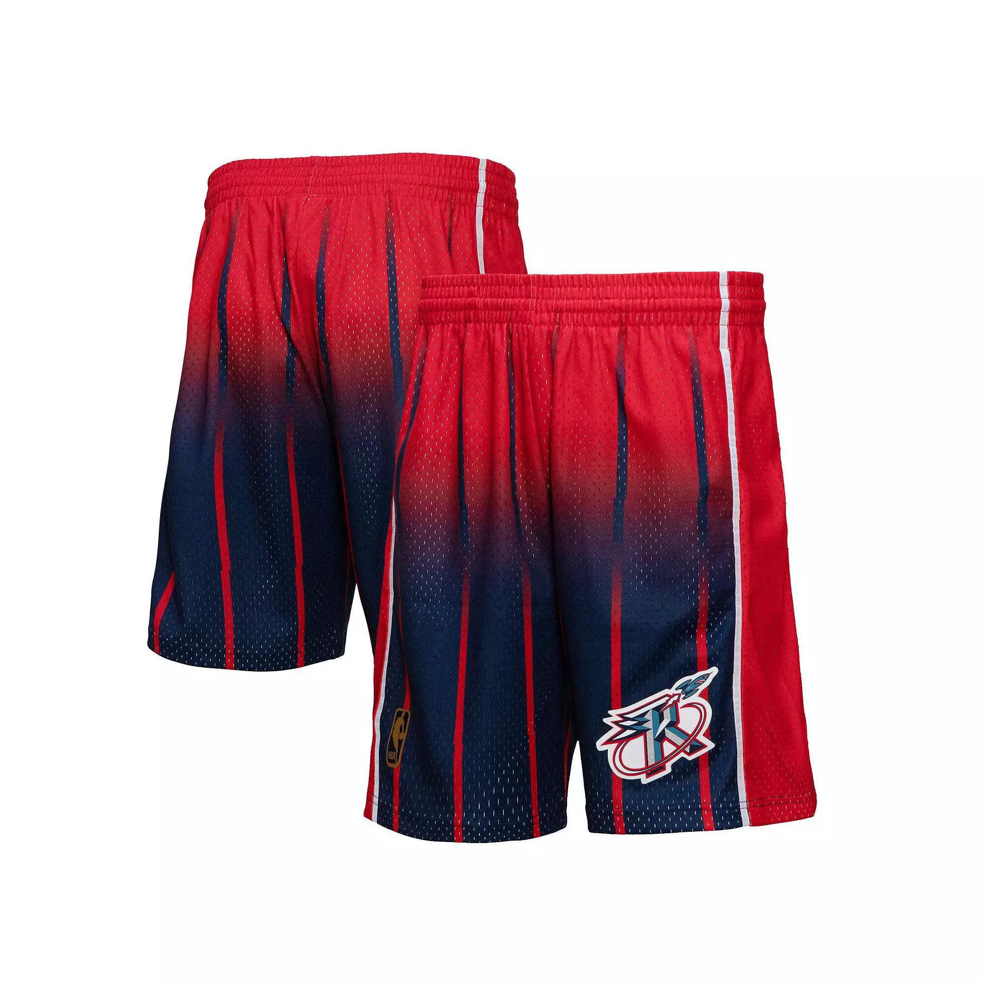 Men's Mitchell & Ness Red/Navy Houston Rockets 1996/97 Hardwood Classics Fadeaway Reload 3.0 Swingman Shorts, Size: Small Product Image