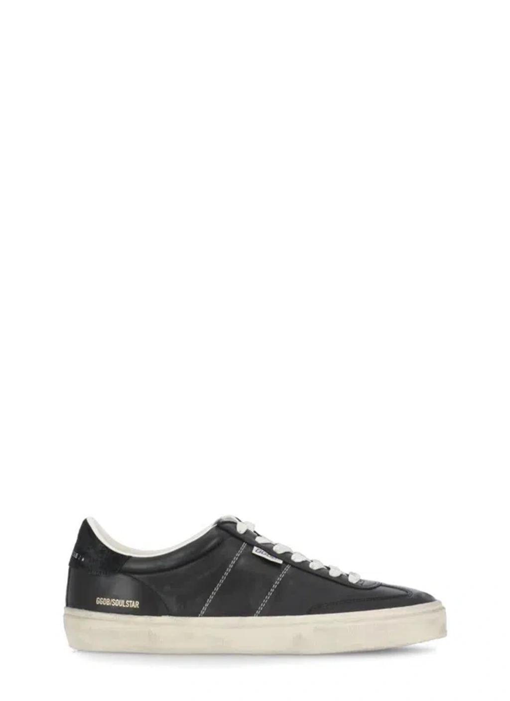 GOLDEN GOOSE Deluxe Brand Vintage-inspired Black Leather Sneakers With Contrasting White Laces Product Image