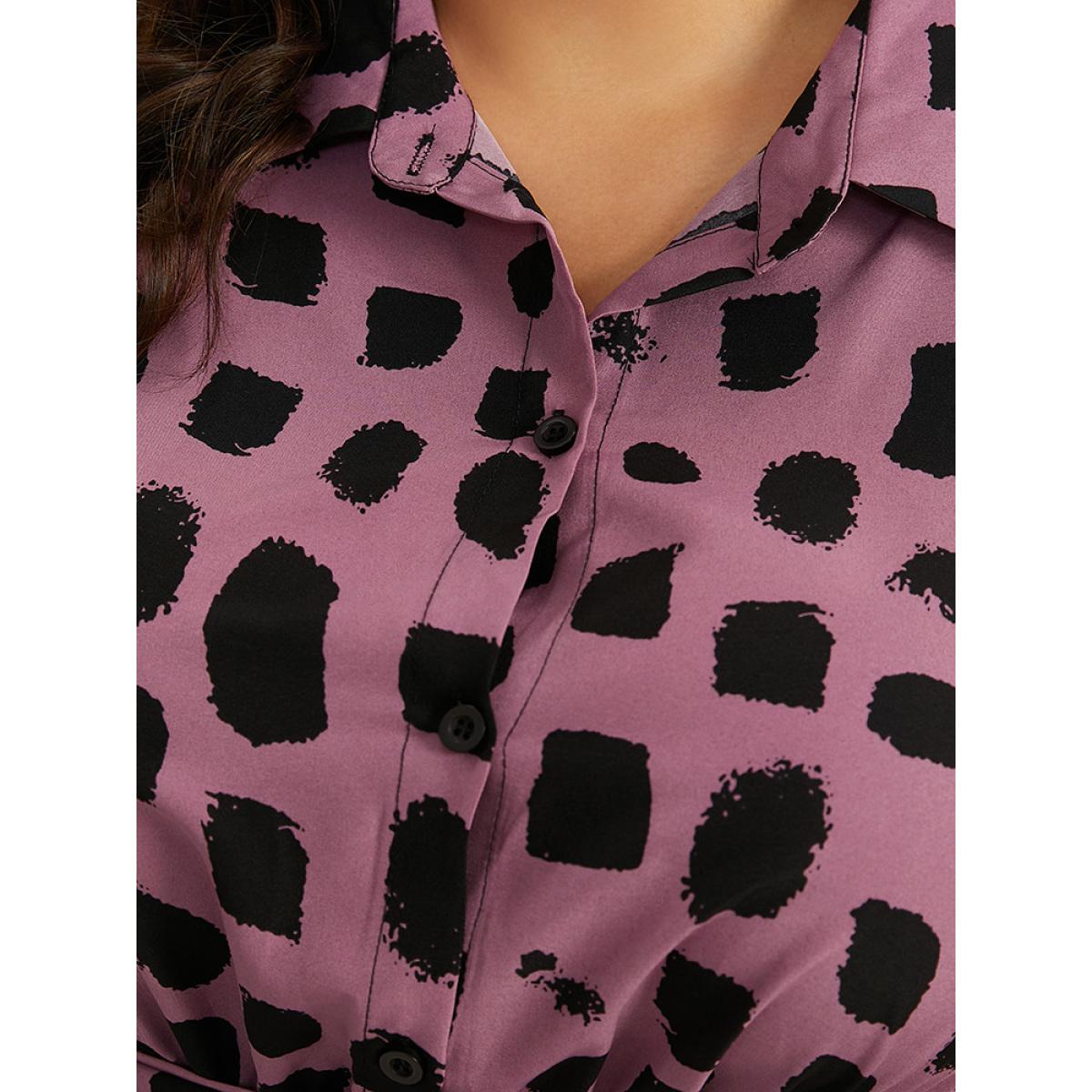 Plus Size Shirt Collar Brush Print Belted Dress Mauve Women Office Belted Shirt collar Long Sleeve Curvy Midi Dress BloomChic 28/5X Product Image