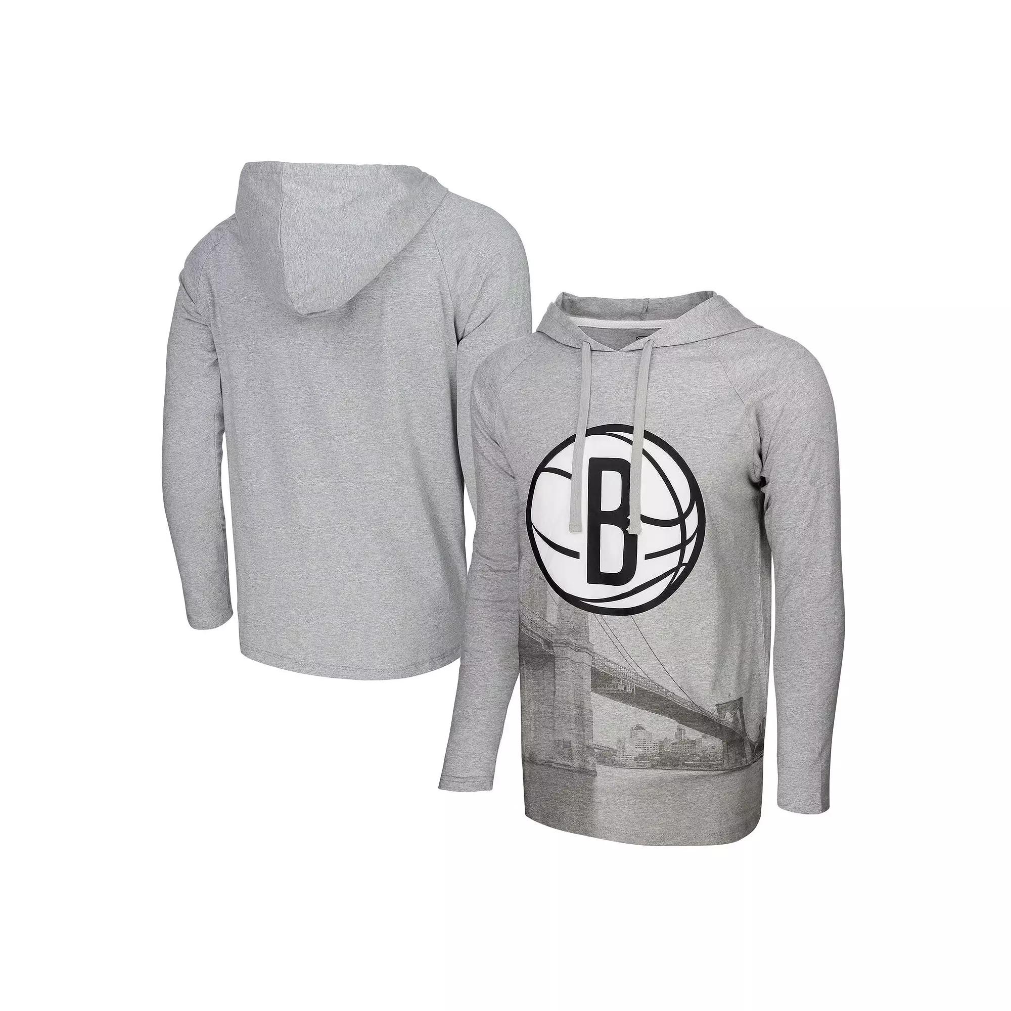 Men's Stadium Essentials Heather Gray Brooklyn Nets Atrium Raglan Long Sleeve Hoodie T-Shirt, Size: XL, Grey Product Image