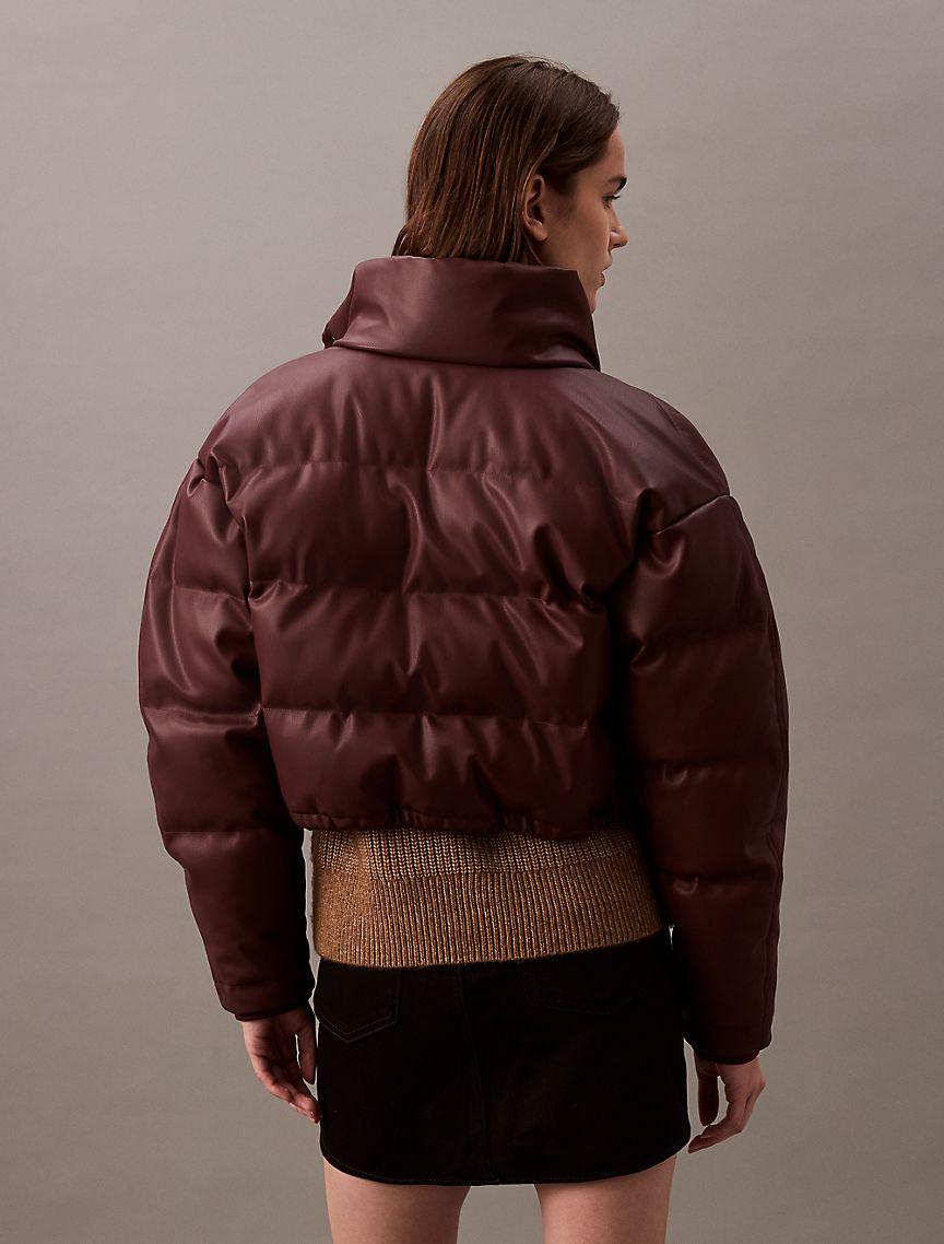 Classic Faux Leather Puffer Jacket Product Image