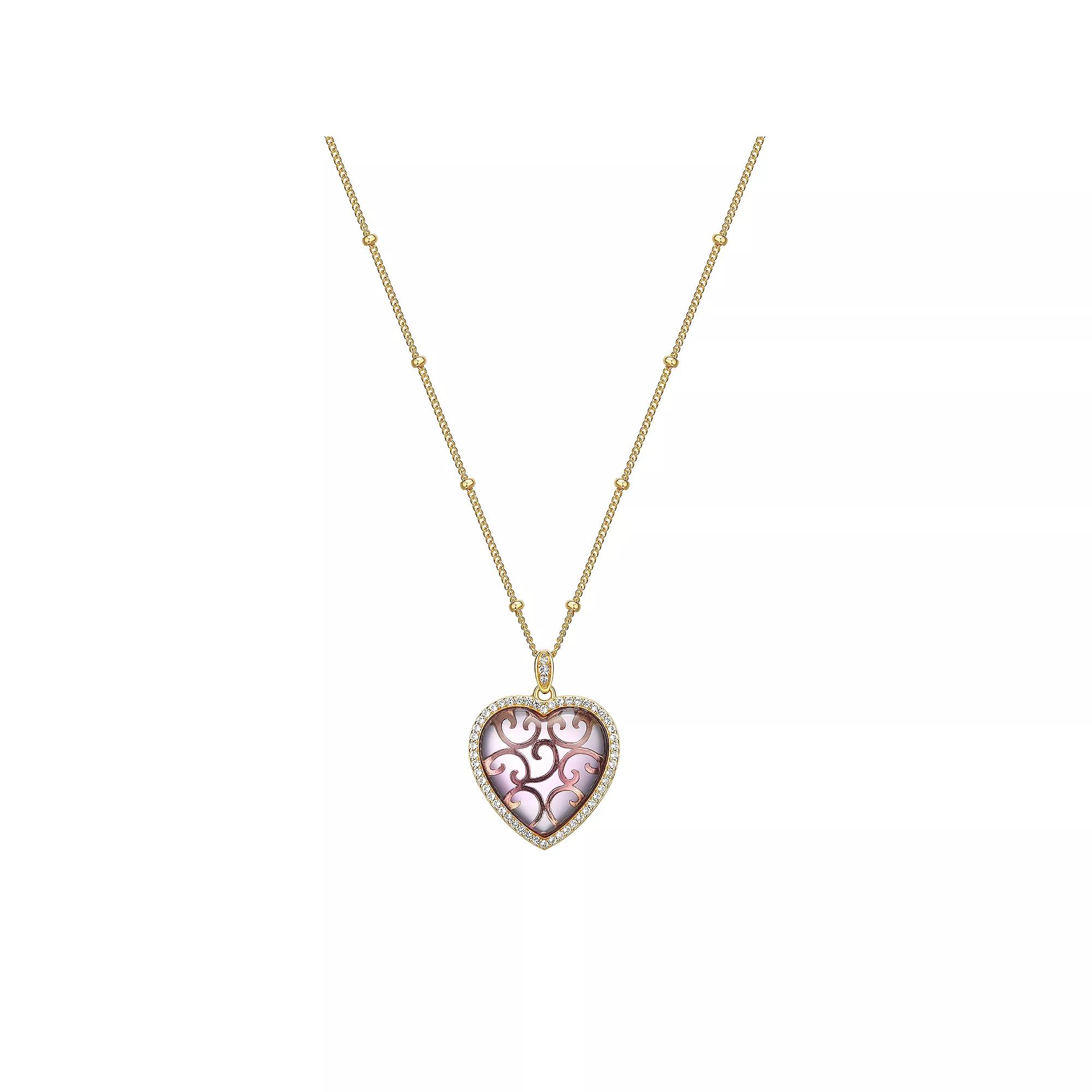 Classic Treasures 18k Gold Over Silver Turquoise & Lab-Created White Sapphire Heart Pendant Necklace, Women's,  Product Image