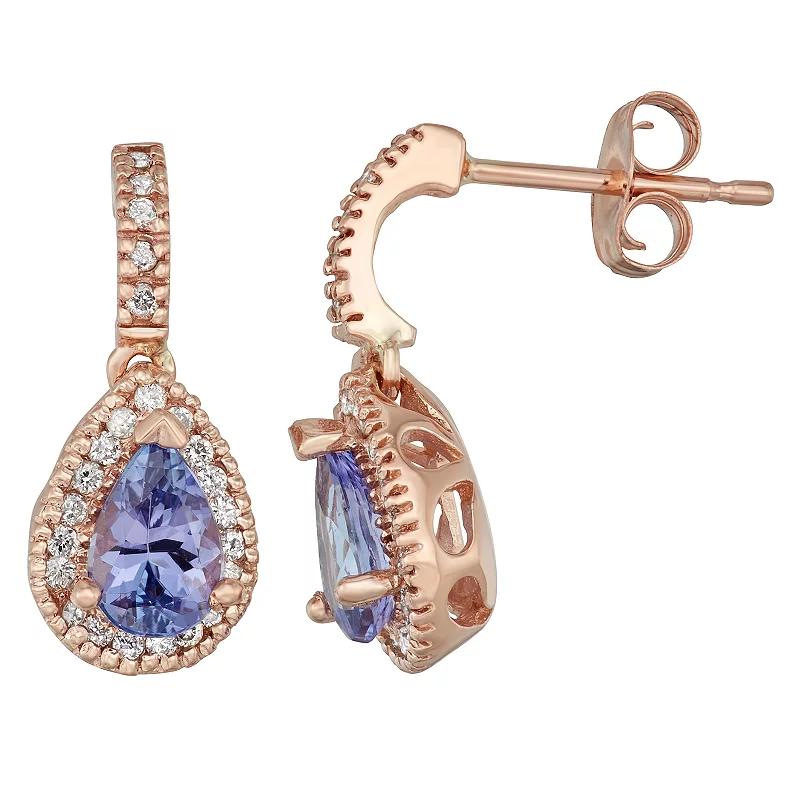 14k Gold Tanzanite & 1/3 Carat T.W. IGL Certified Diamond Teardrop Earrings, Womens, Pink Product Image