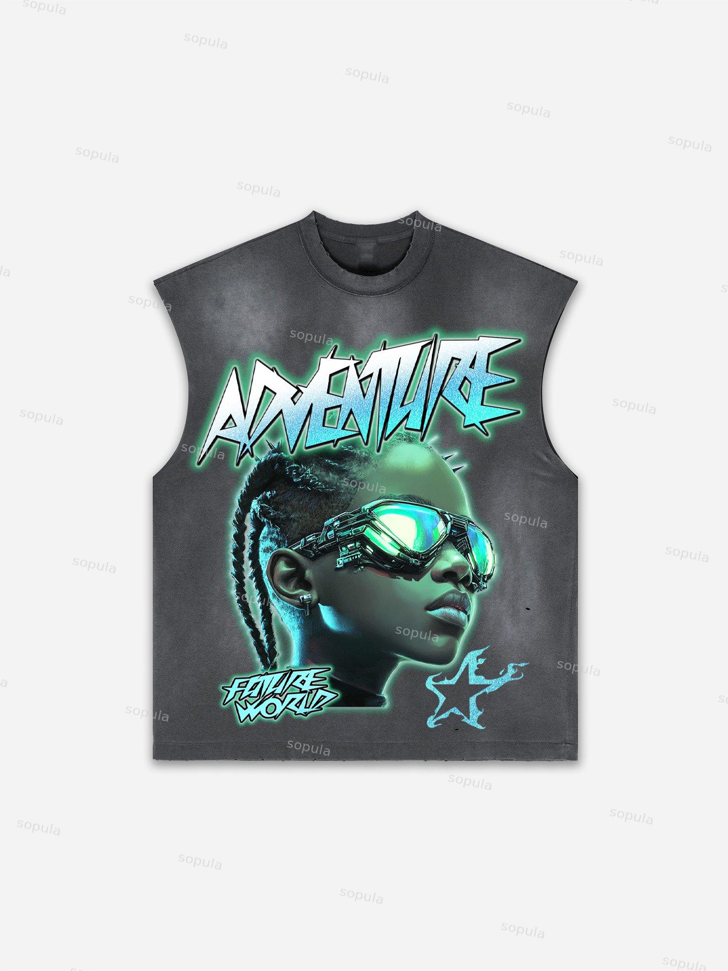 Sopula Men's Lips Graphic Print Distressed Tank Tops Sleeveless Shirts Product Image