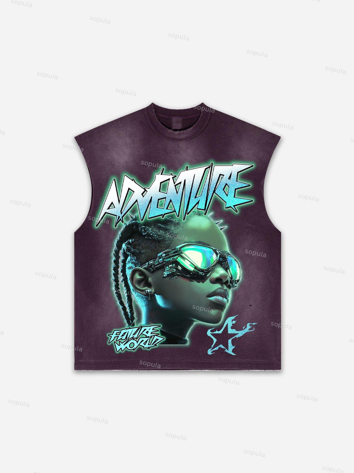 Sopula Men's Lips Graphic Print Distressed Tank Tops Sleeveless Shirts Product Image