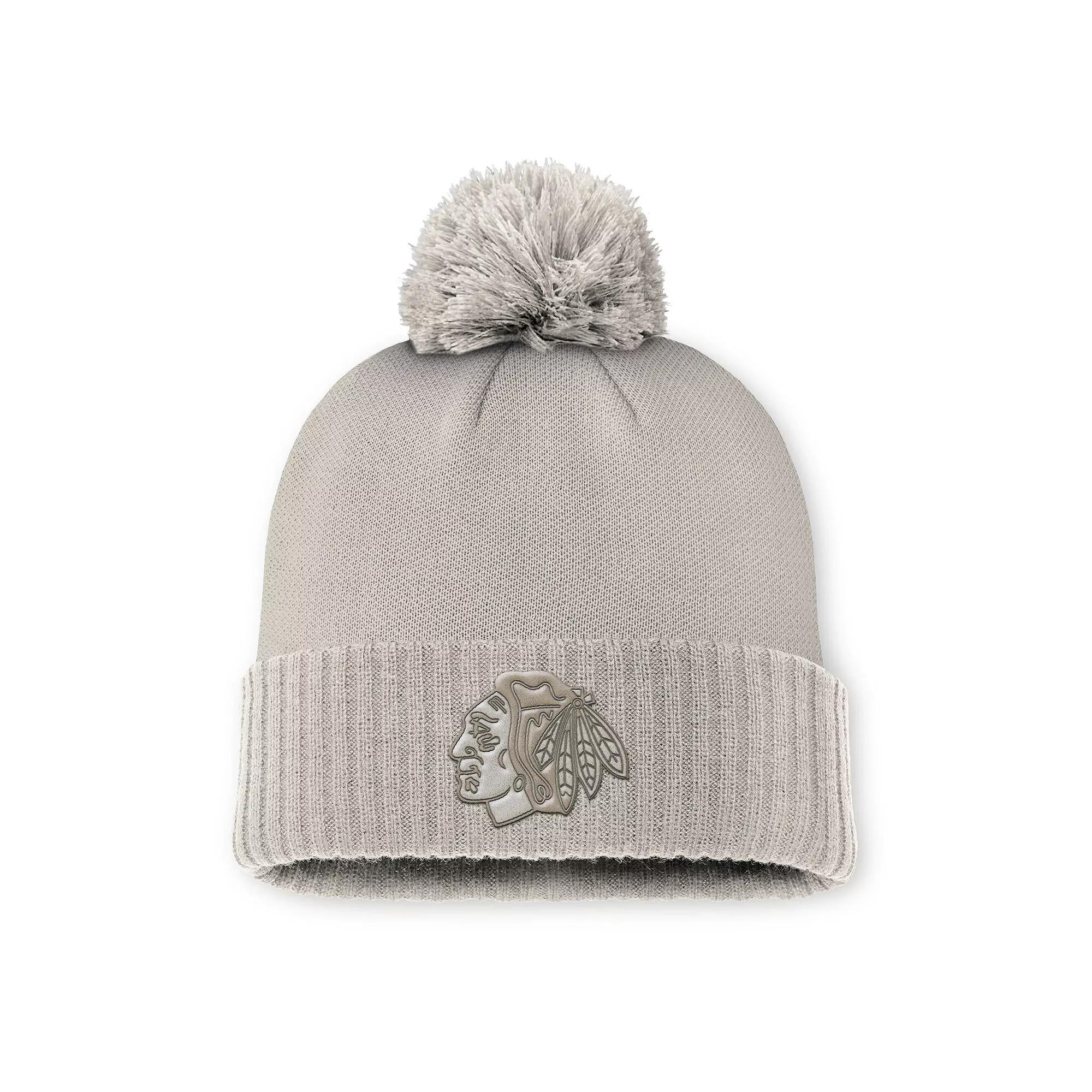 Women's Fanatics Tan Chicago Blackhawks Authentic Pro Road Cuffed Knit Hat with Pom, Team Product Image