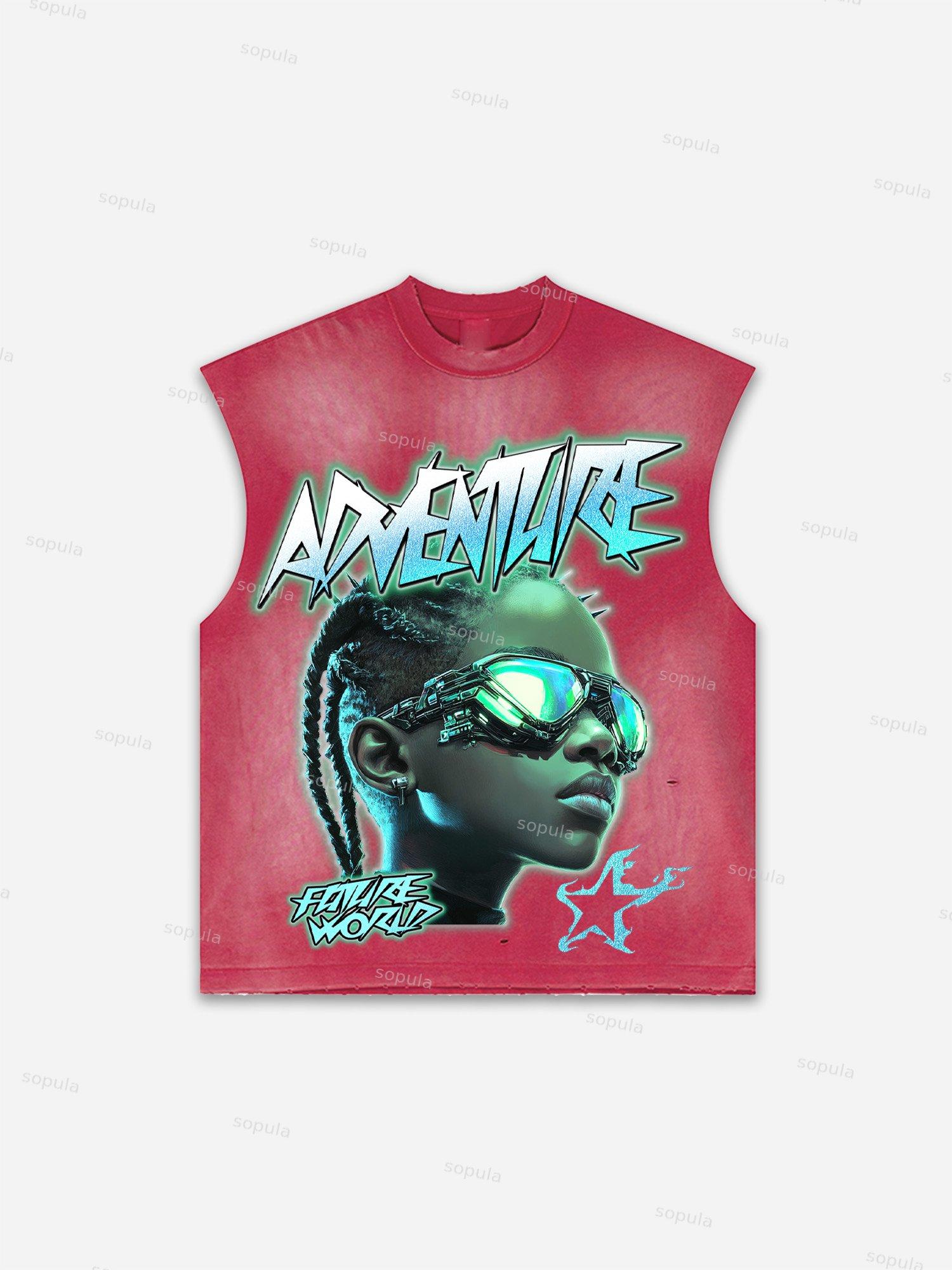 Sopula Men's Lips Graphic Print Distressed Tank Tops Sleeveless Shirts Product Image