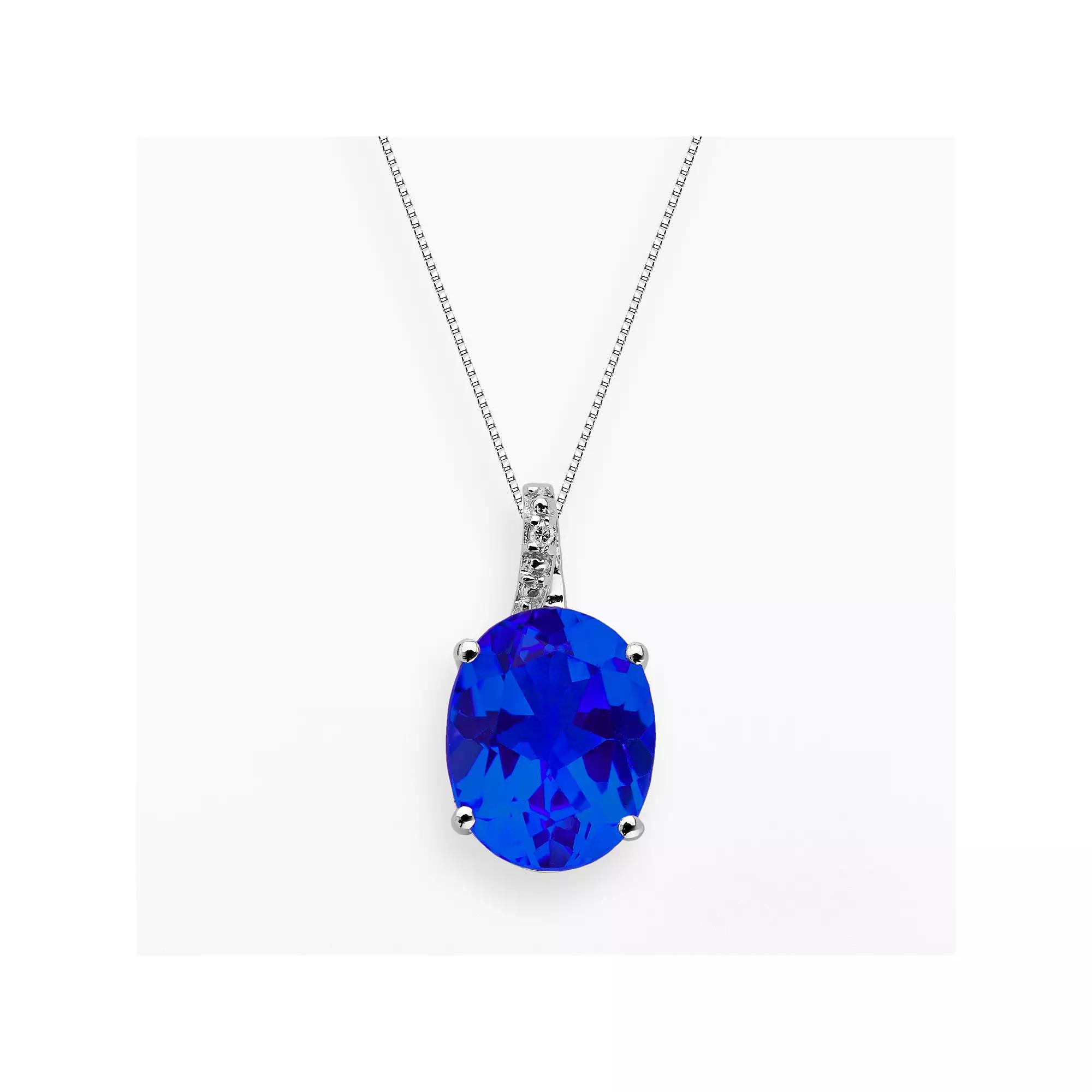 Gemminded Sterling Silver Lab-Created Sapphire and Diamond Accent Oval Pendant, Women's, Size: 18", Blue Product Image