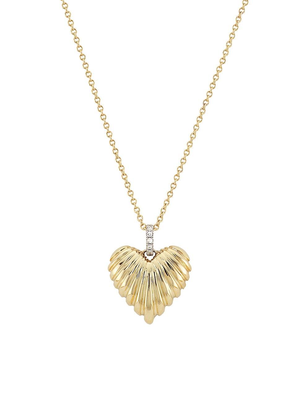 Womens Two-Tone 14K Gold & 0.02 TCW Diamond Heart Pendant Necklace Product Image