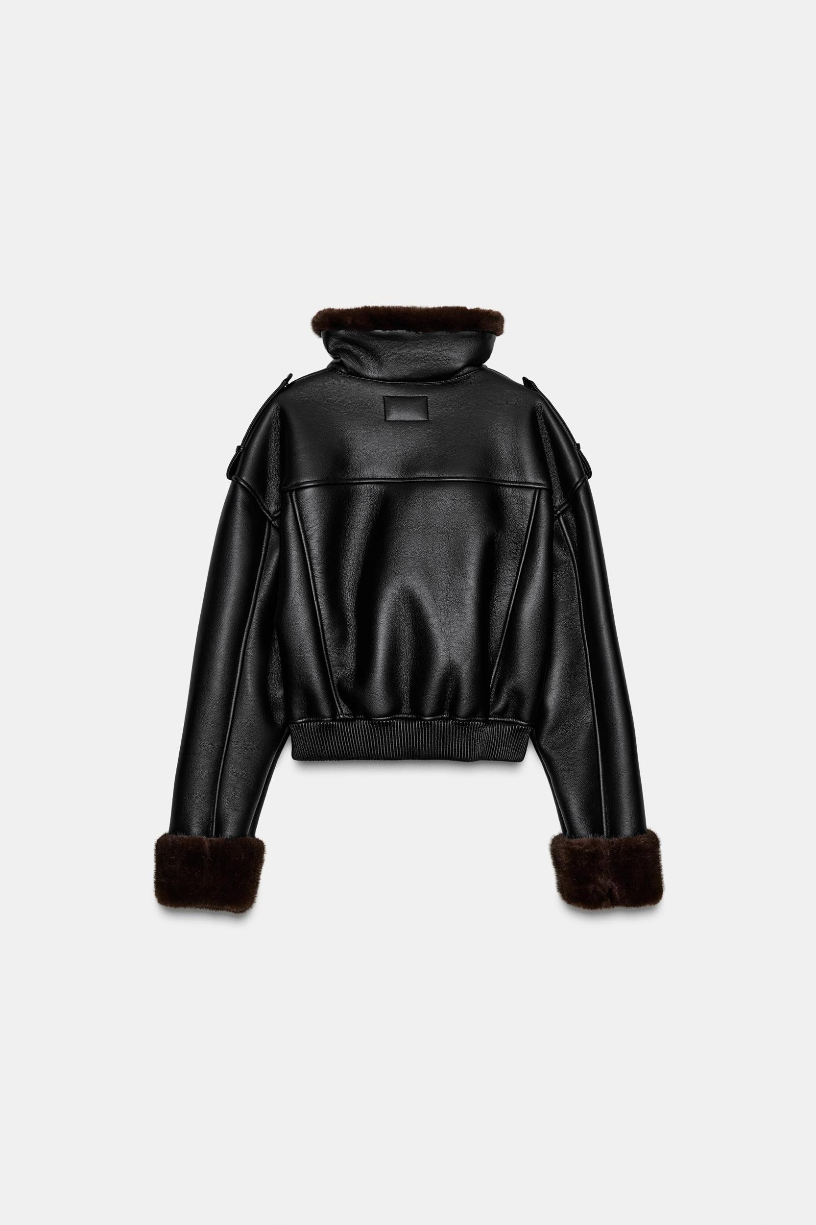 DOUBLE FACED FAUX LEATHER BOMBER JACKET Product Image