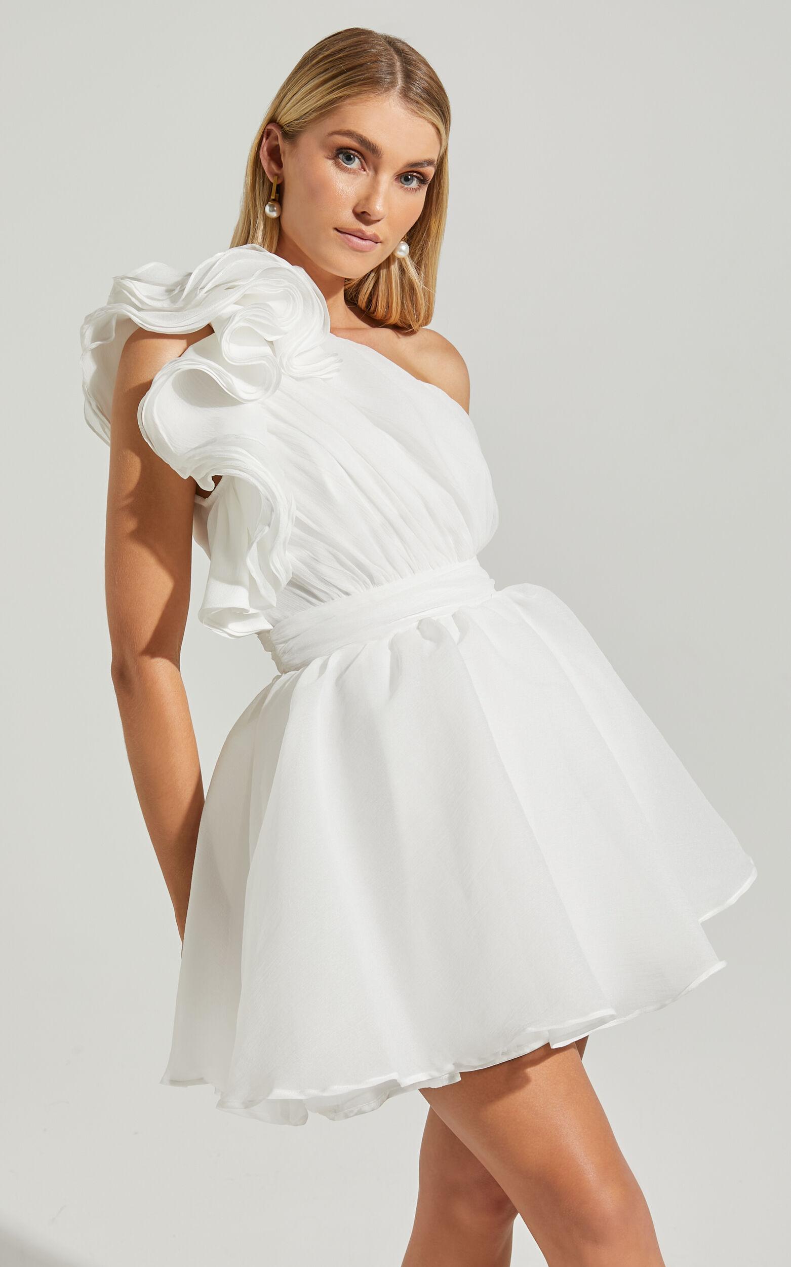 Avriella Mini Dress - One Shoulder Detail Fit & Flare in Ivory Product Image