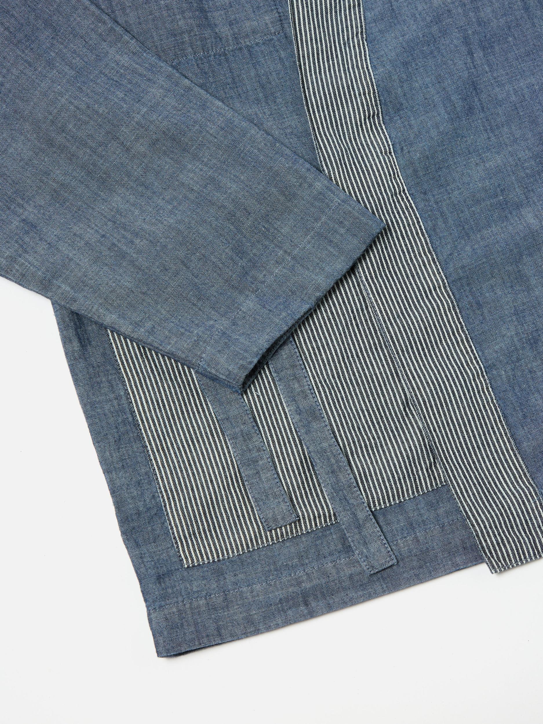 Universal Works Patched Kyoto Work Jacket in Indigo Chambray/Hickory Stripe Denim Product Image