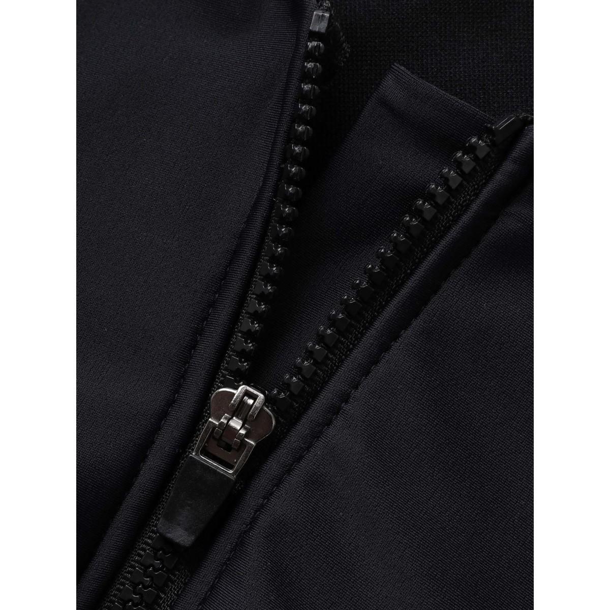 Plus Size Tropical Print Half Zip Raglan Sleeve Swim Dress Women's Swimwear Black Resort Bodycon Stand-up collar High stretch Curve Swim Dresses BloomChic 26/4X Product Image