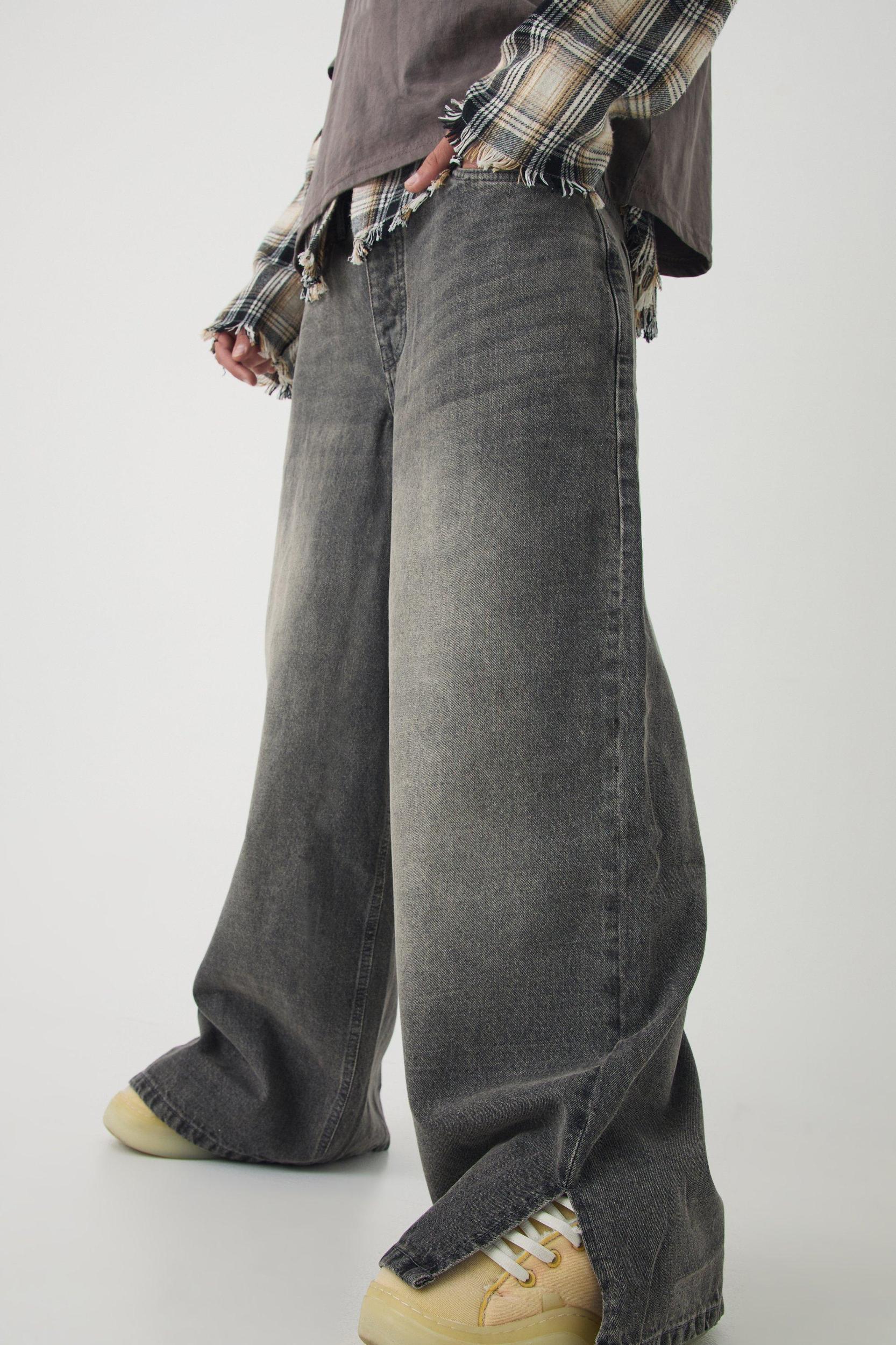 Baggy Rigid Extreme Washed Split Hem Denim Jeans | boohooMAN USA Product Image