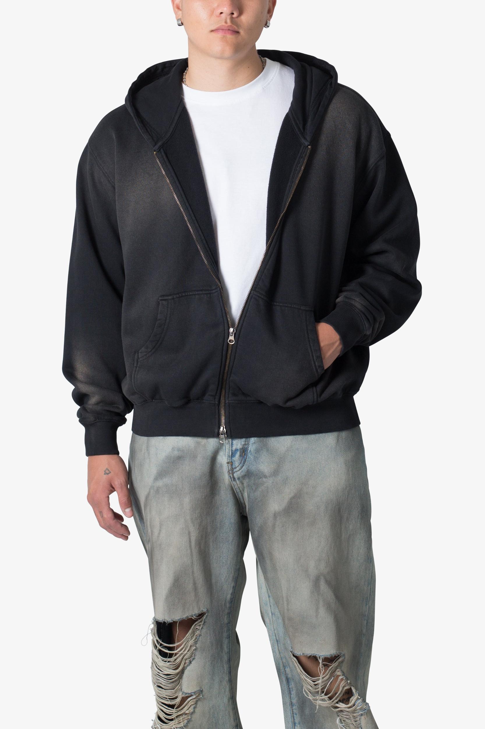 Faded Basic Zip Up Hoodie - Washed Black Product Image