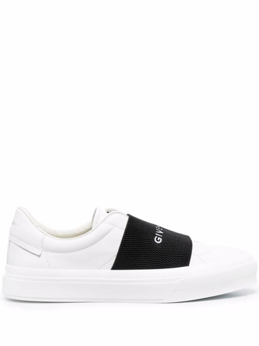 GIVENCHY Logo-embroidered Slip-on Leather Sneakers In White Black Product Image