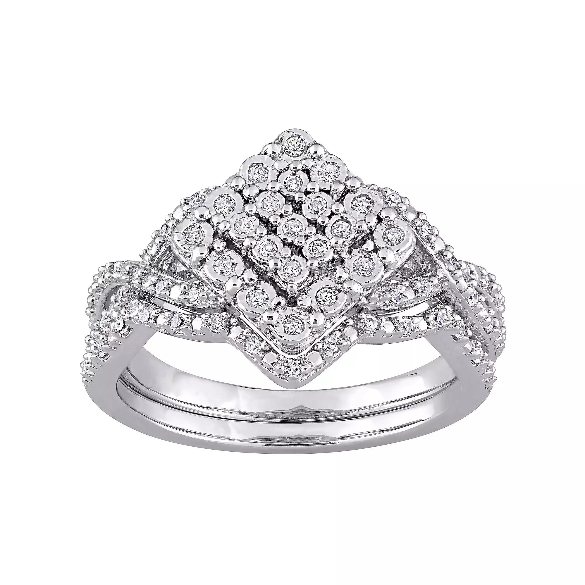 Stella Grace Sterling Silver 1/4 Carat T.W. Diamond Vintage Engagement Ring Set, Women's, Size: 8 Product Image