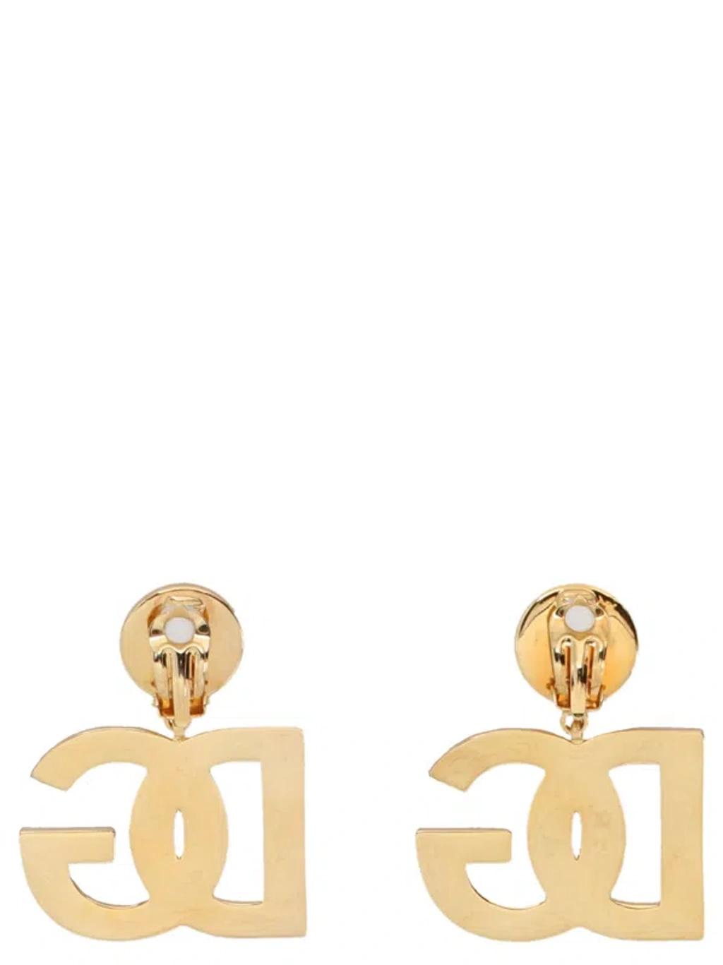 DOLCE & GABBANA Gold-tone Clip-on Earrings With Dg Interlocking Logo In Brass Woman In Grey Product Image