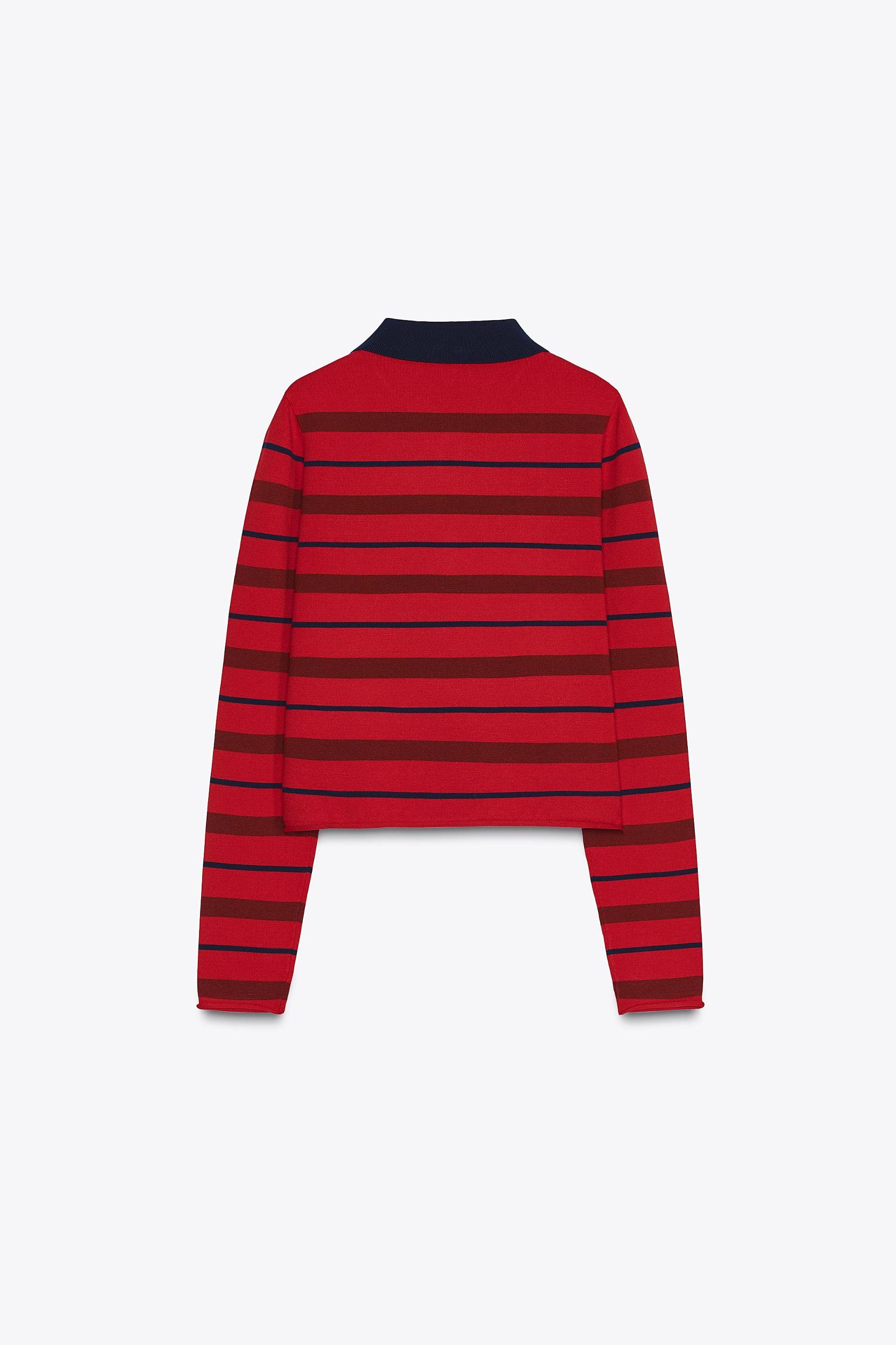 STRIPED KNIT POLO SWEATER Product Image