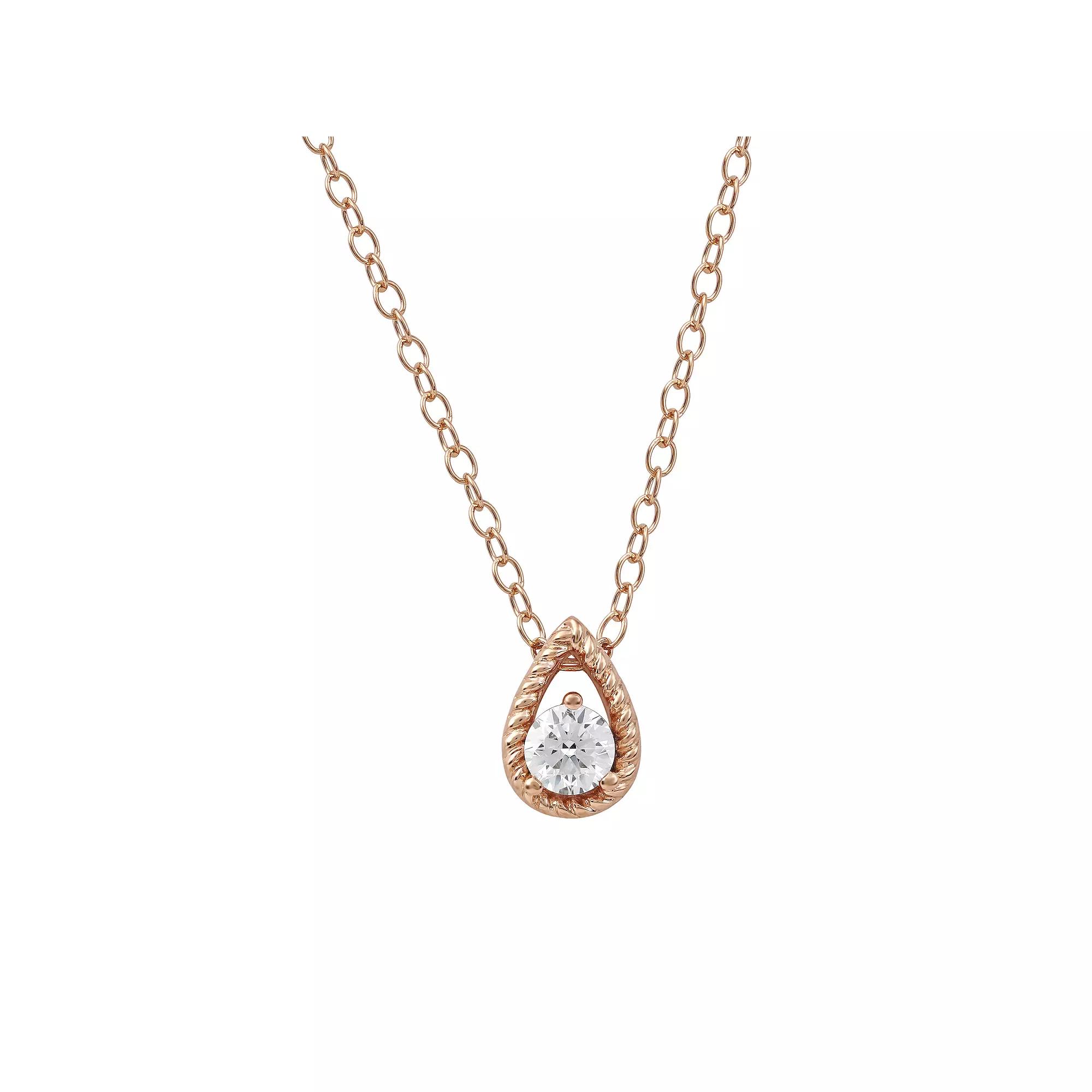 DeCouer 1/5 Carat T.W. Diamond Solitaire Teardrop Pendant Necklace, Women's, Size: 18", Rose Gold Tone Product Image