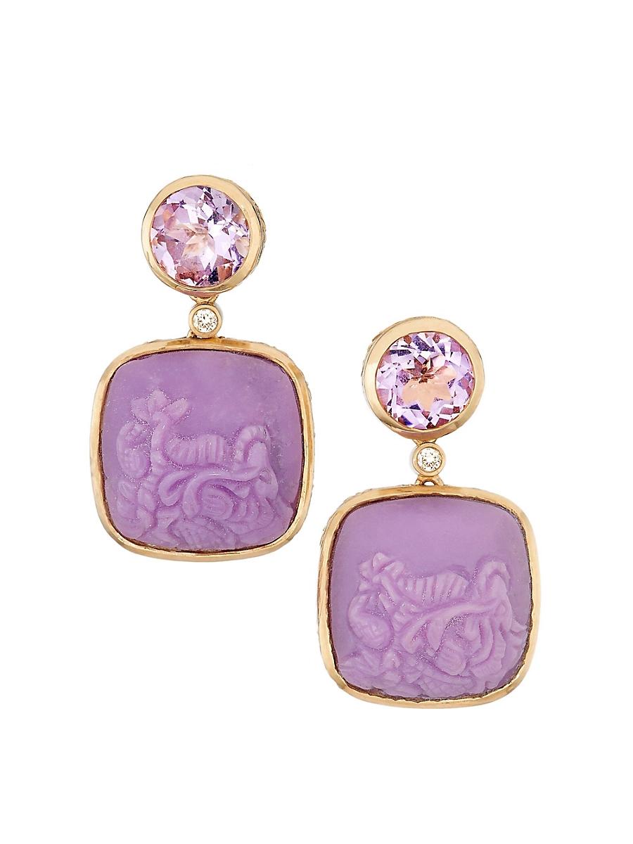 Womens Luxury 18K Gold, Diamond, Amethyst & Phosphosiderite Drop Earrings Product Image
