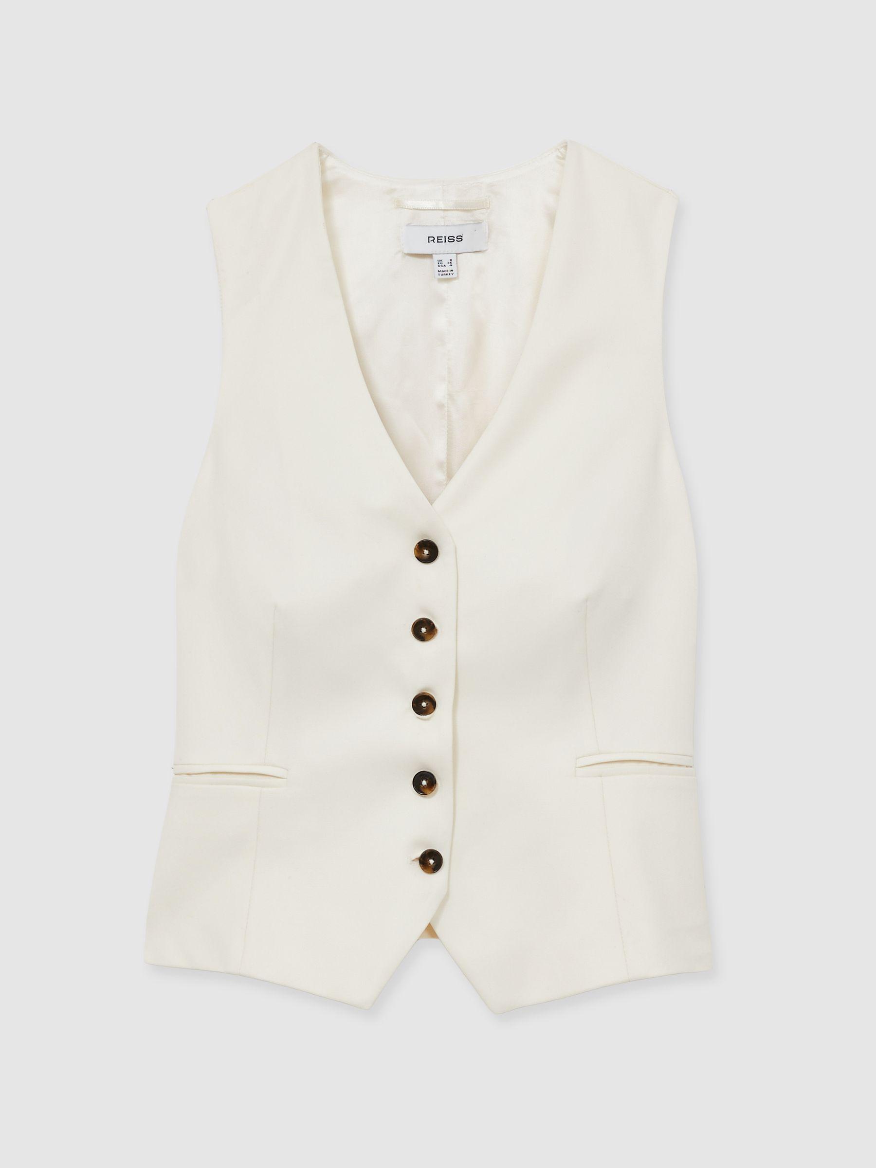Single Breasted Tailored Waistcoat in Cream Product Image