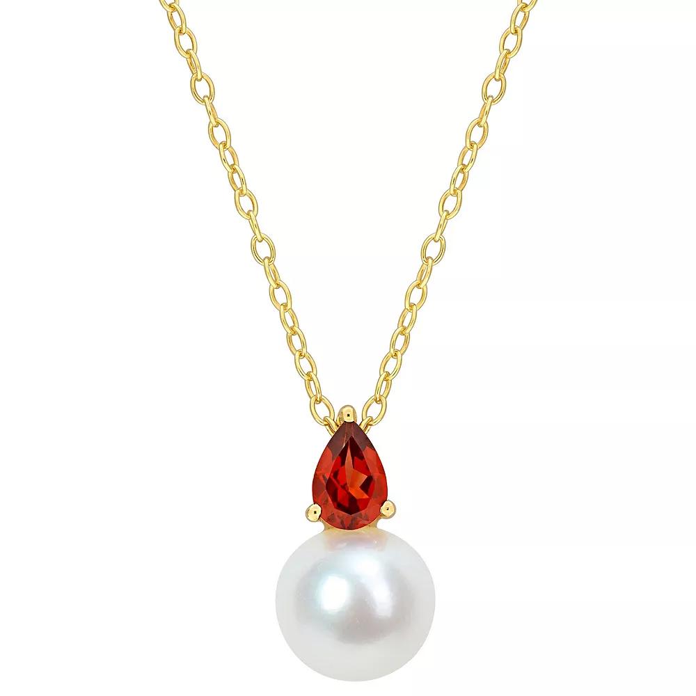 Stella Grace 18k Gold Over Silver Garnet & Freshwater Cultured Pearl Drop Pendant Necklace, Women's,  Product Image