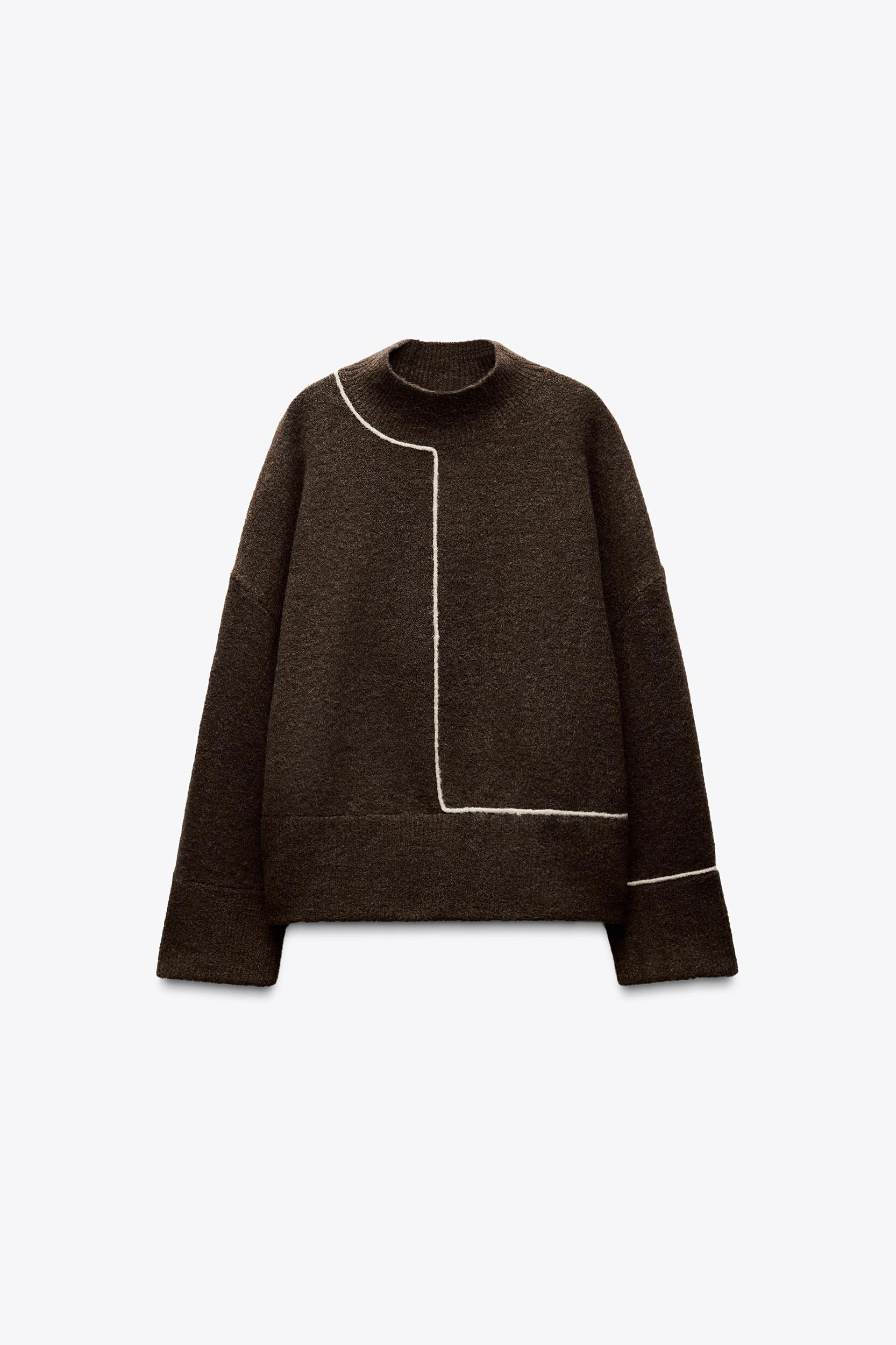 KNIT SWEATER WITH CONTRASTING PIPING Product Image