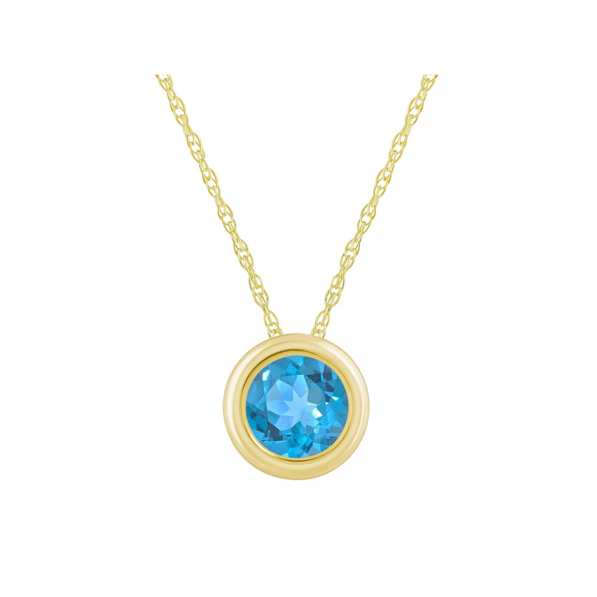 Celebration Gems 10k Gold 5 mm Round Gemstone Pendant Necklace, Women's, Size: 18", Blue Topaz Product Image
